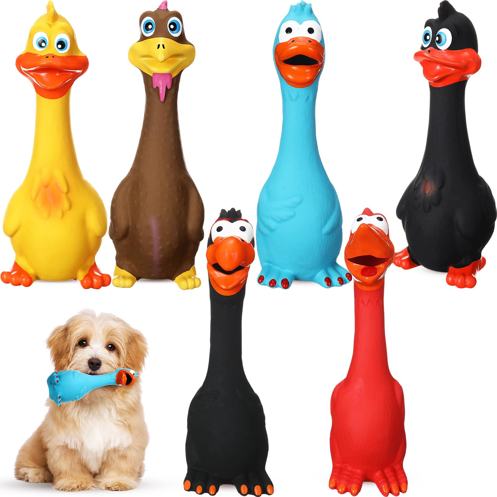 Lot de 6 jouets couineurs en latex pour chien de 17,8 à 20,3 cm - Jouet à mâcher en forme de canard qui crie - Bâton debout pour chiot et animal de compagnie de petite et moyenne taille