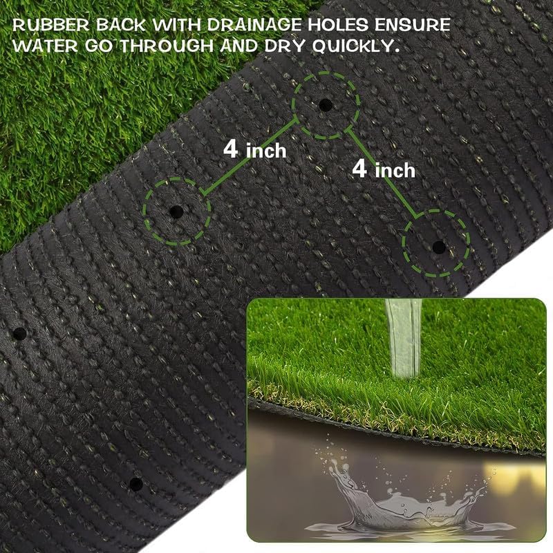 Artificial Grass Turf Synthetic Grass 1.38inch Pile Height High Density Fake Grass Rug 3FTX4FT, Indoor Outdoor Pet Astroturf Faux Grass Lawn Carpet,Custom Size Provided
