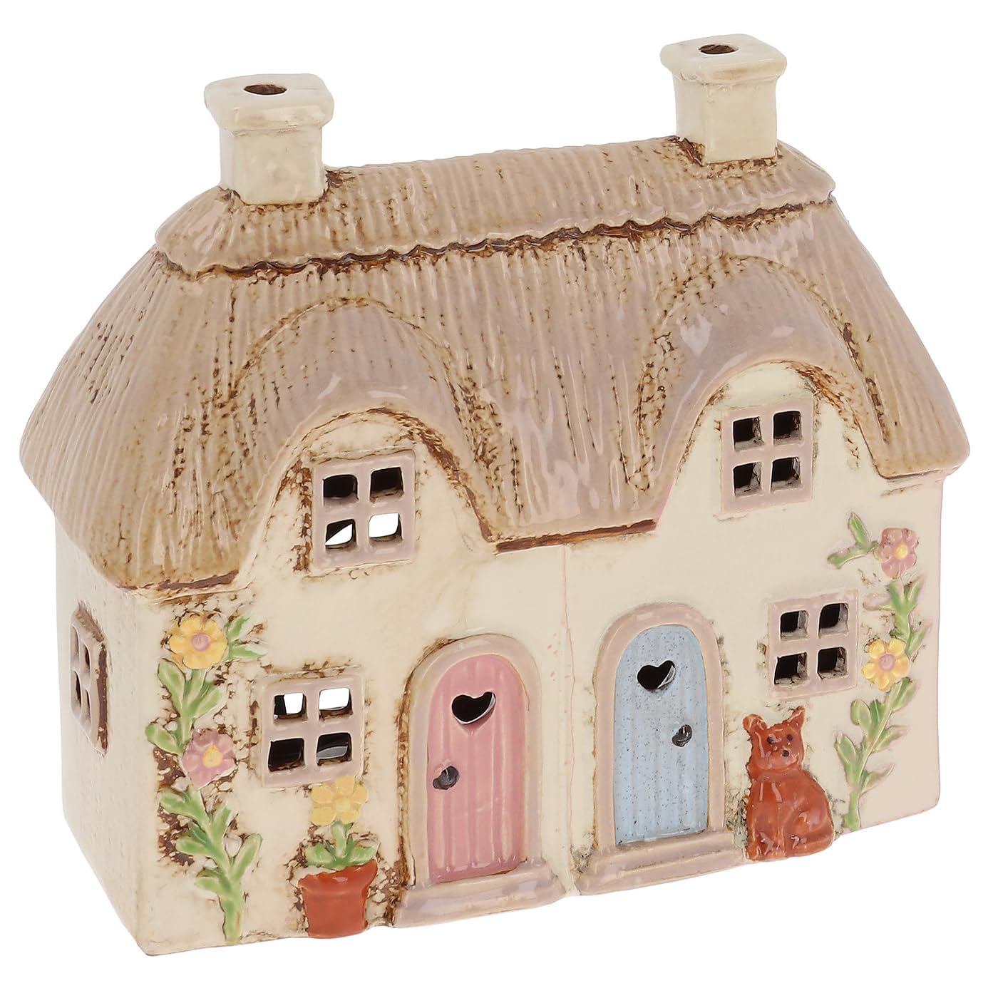 Shudehill Giftware Village Pottery Thatched Collection Ceramic Tealight Holders, Rustic Cottage Ornaments, Assorted Designs (Double Garden Thatch Tealight)