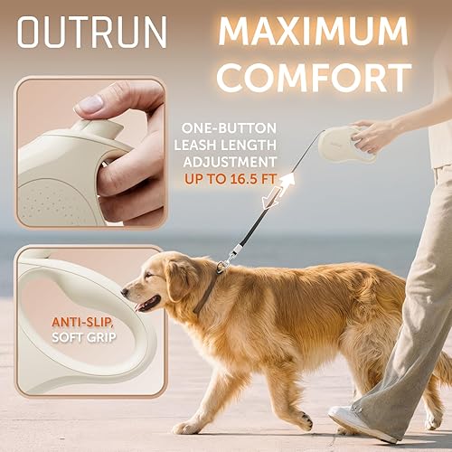 Miniatura 3 de OUTRUN Correa retráctil resistente para perros, correa de paseo para perros de 16 pies para perros pequeños y medianos de hasta 55 libras, sin