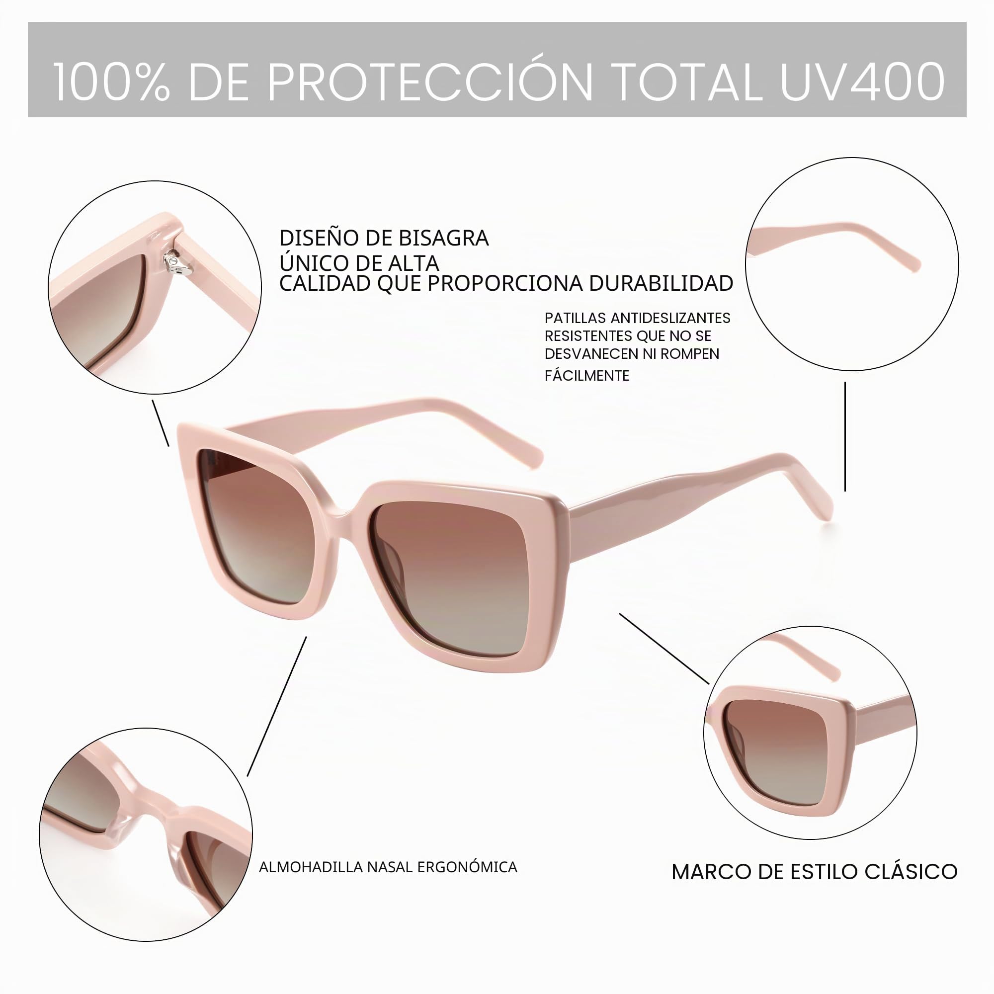 ZENOTTIC Gafas De Sol Polarizadas Para Mujer De Forma Cuadrada: Gafas De Sol Clásicas Y Modernas Para Mujeres - Gafas De Diseño Con Protección UV400