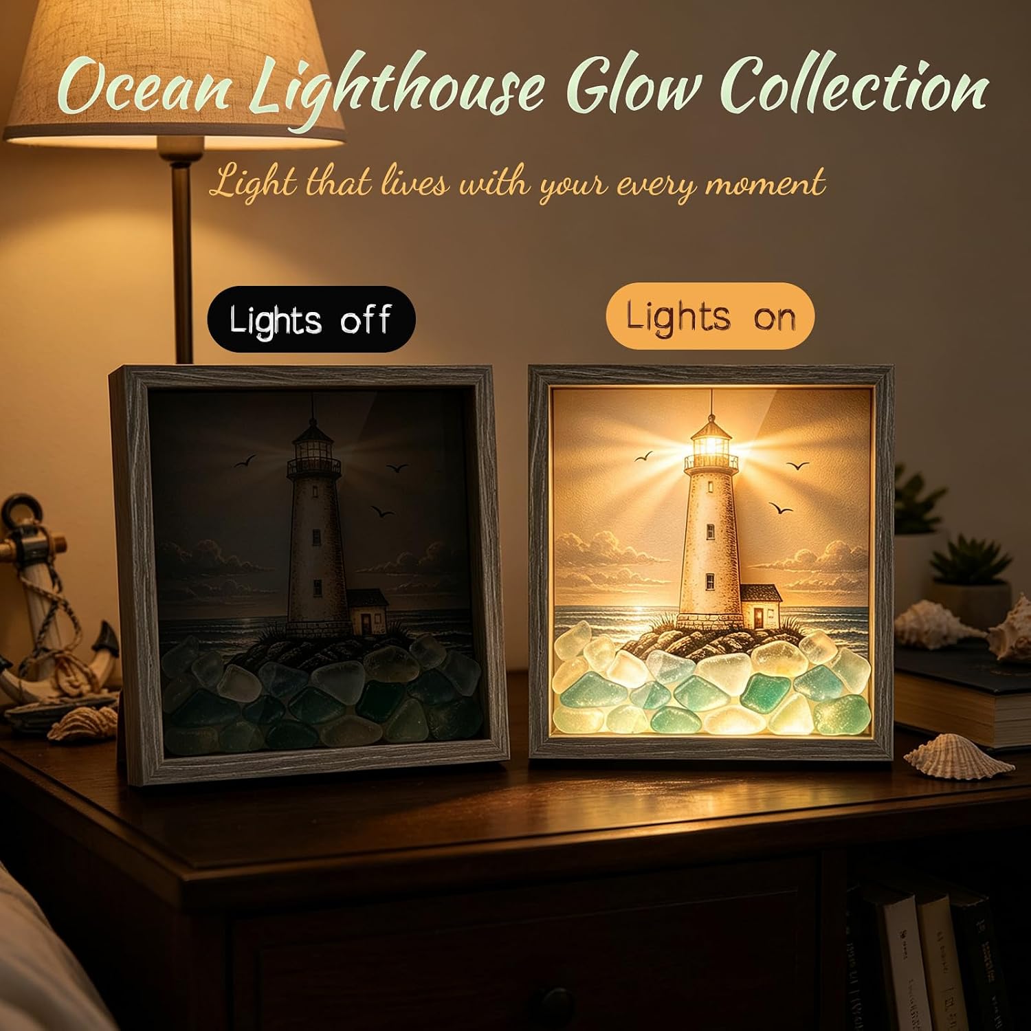 Coastal Sea Glass Shadow Box DIY Lighted Craft Kit Lighthouse image 3