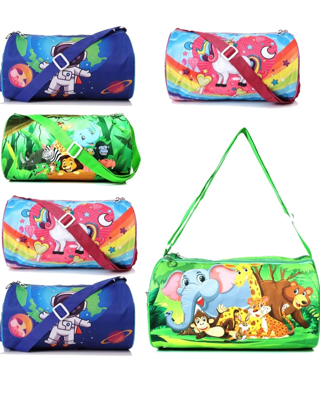 Kids Duffle Bag with Jungle Animal Print | Travel & Overnight Bag for Boys and Girls | Lightweight Carry Bag with Shoulder Strap | Ideal Gift for Kids (Pack of 3)-image-42