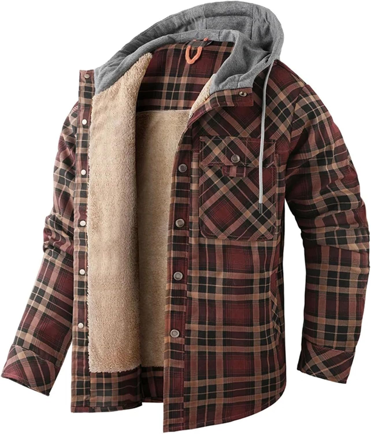 Men's Thermal Plaid Jacket Thick Warm Fleece Lined Outdoor Daily Shirt Outerwear