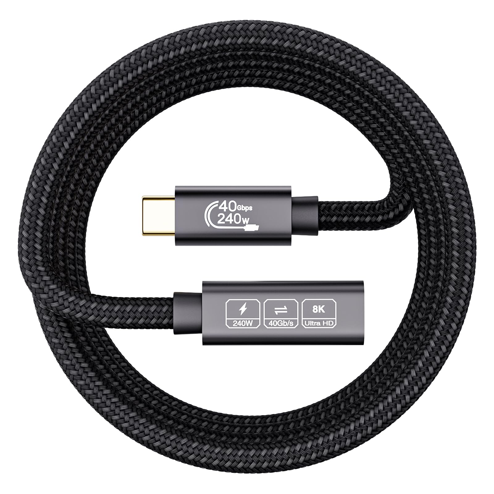 EUDOBEL USB 4 Verlängerung Kabel 0,2m，Thunderbolt 4 Verlängerungskabel，8K@60Hz PD3.1 240W 40Gbit/s USB C Kabel Stecker auf Buchse Kompatibel mit Thunderbolt 3,iPhone 15Pro,Galaxy S24,MacBook,Switch