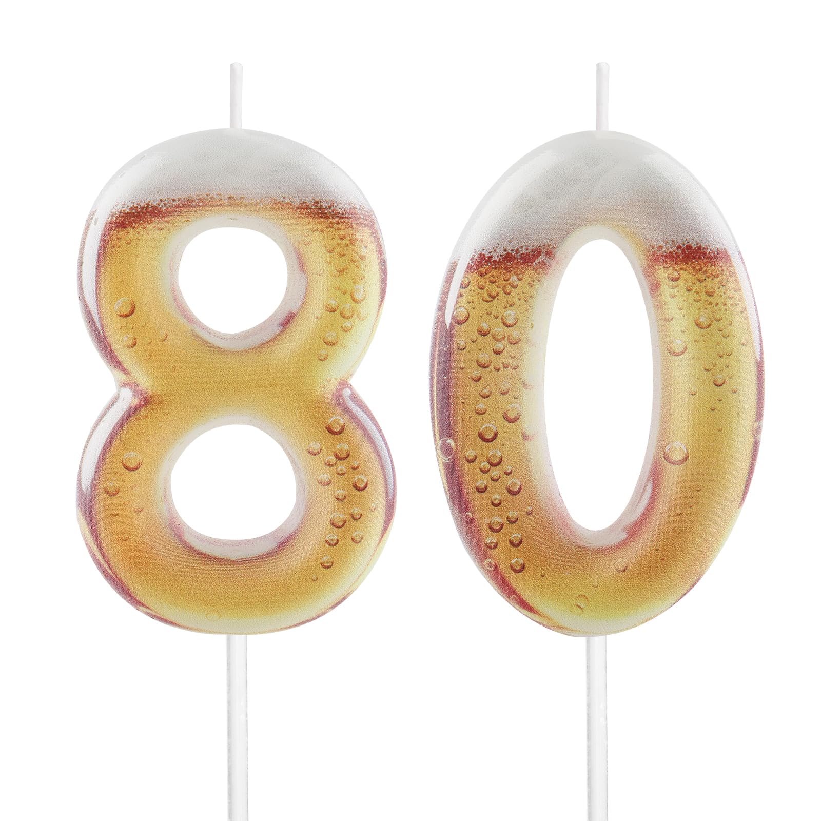 Hongplus Printed Beer Themed 80th Birthday Candles for Cake, Funny Number 80 Candle for Birthday Decorations, Beer Design Cake Decorations for Women Men Beer Lover Birthday Party Anniversary
