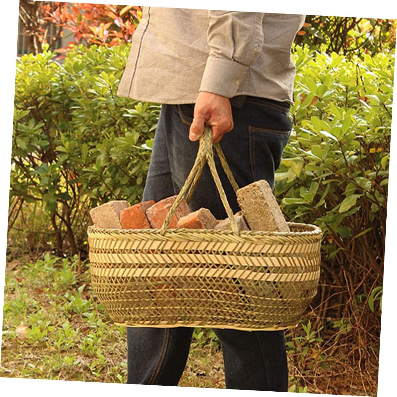 Zerodeko Portable Small Handwoven Basket with Handle for Vegetables and Fruits Storage Picnic Food Holder for Kitchen Garden and Home Use Random Color Random Color