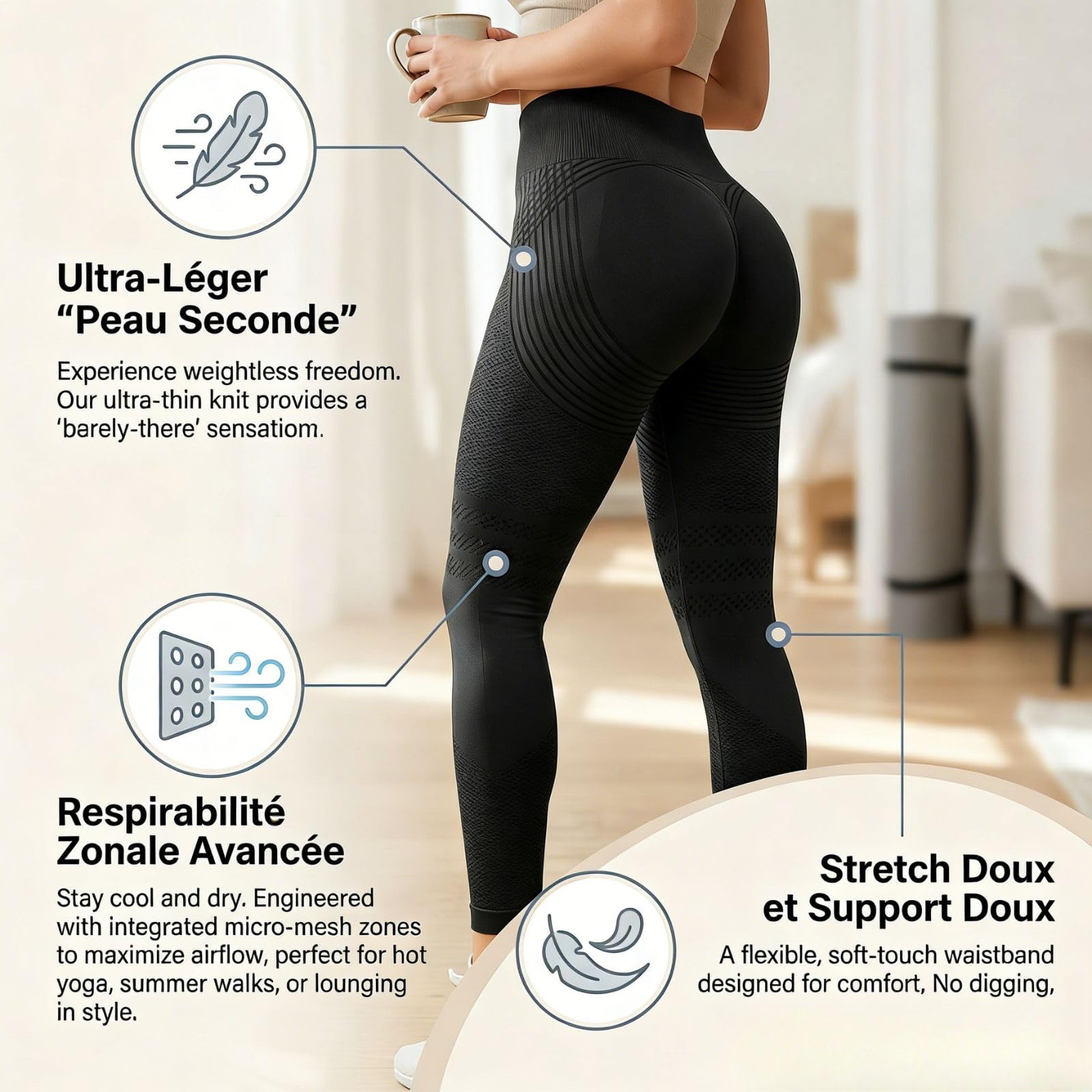 Legging Anti Cellulite Femme 3D Compression Minceur Taille Haute sans Couture Sculptant Pantalon Push Up Opaque De Yoga Sport Fitness Pants - 3