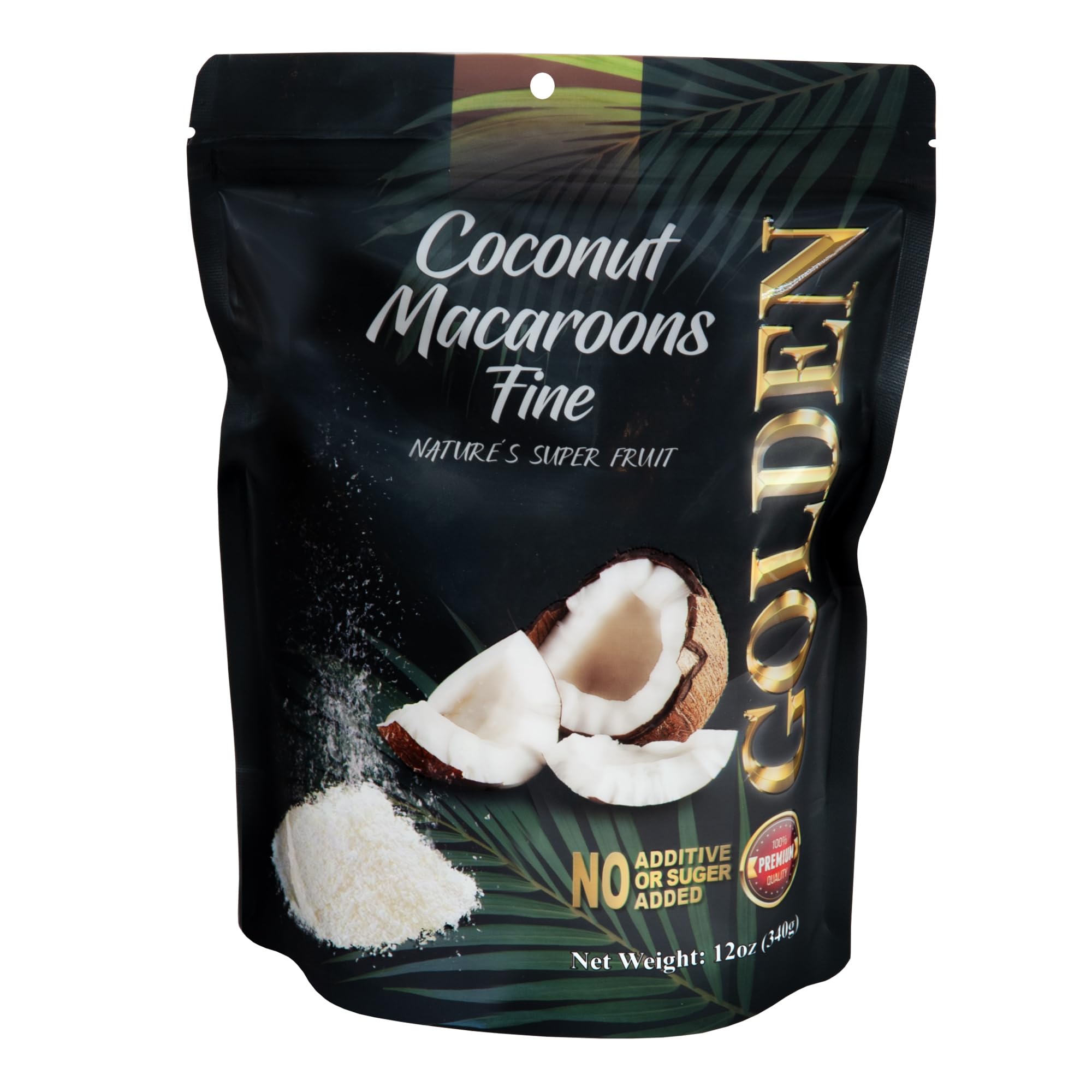Golden Premium Quality Fine Coconut Macaroons - 12 oz (340 g) | Natural, No Additives, No Added Sugar | Resealable Pouch & Nutritious Snack | Perfect
