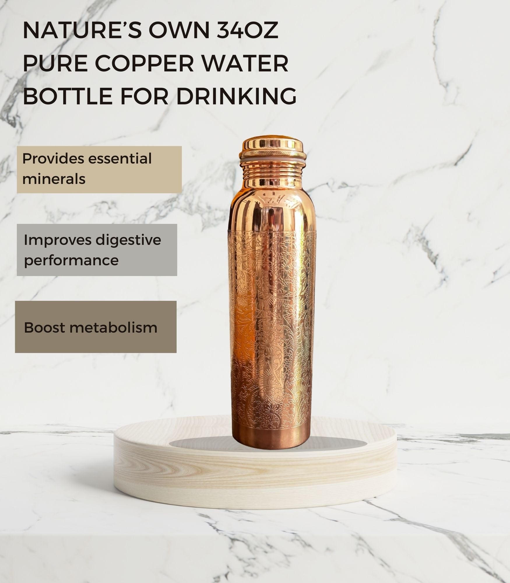 Otiem Wasserflasche Aus Reinem Kupfer – Ayurvedische Trinkflasche 100 Ml, Handgefertigt, Auslaufsicher