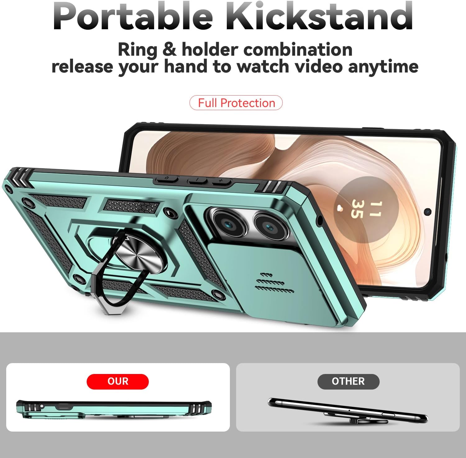 for Motorola Edge 2025 Case, with Camera Lens Cover Screen Protector,Dual Layer Military-Grade Drop Tested Magnetic Ring Holder Kickstand Protective Phone Case for Motorola Moto Edge 2025 (Dark Green) - Image 7