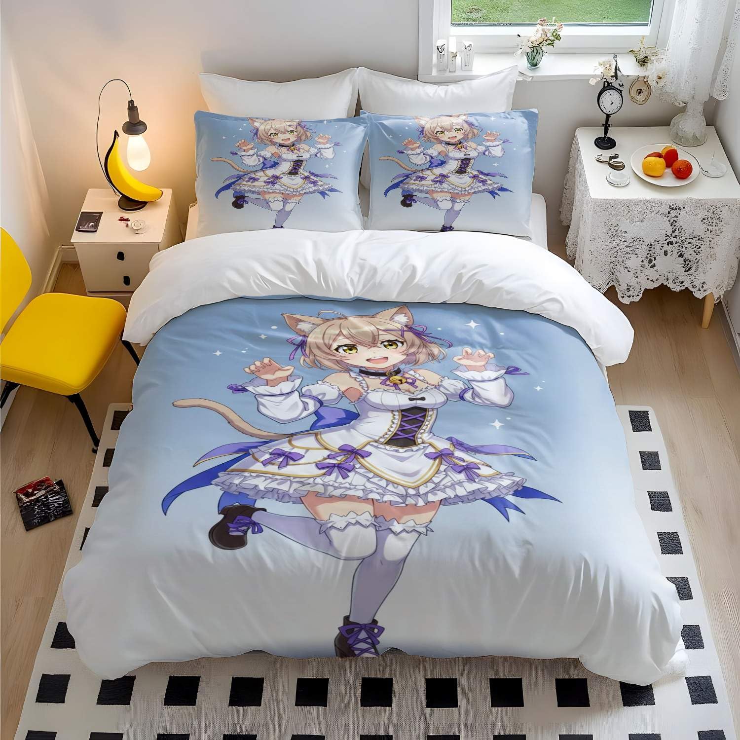 Housse de couette Anime Catgirl douce et respirante pour lit simple 1 place