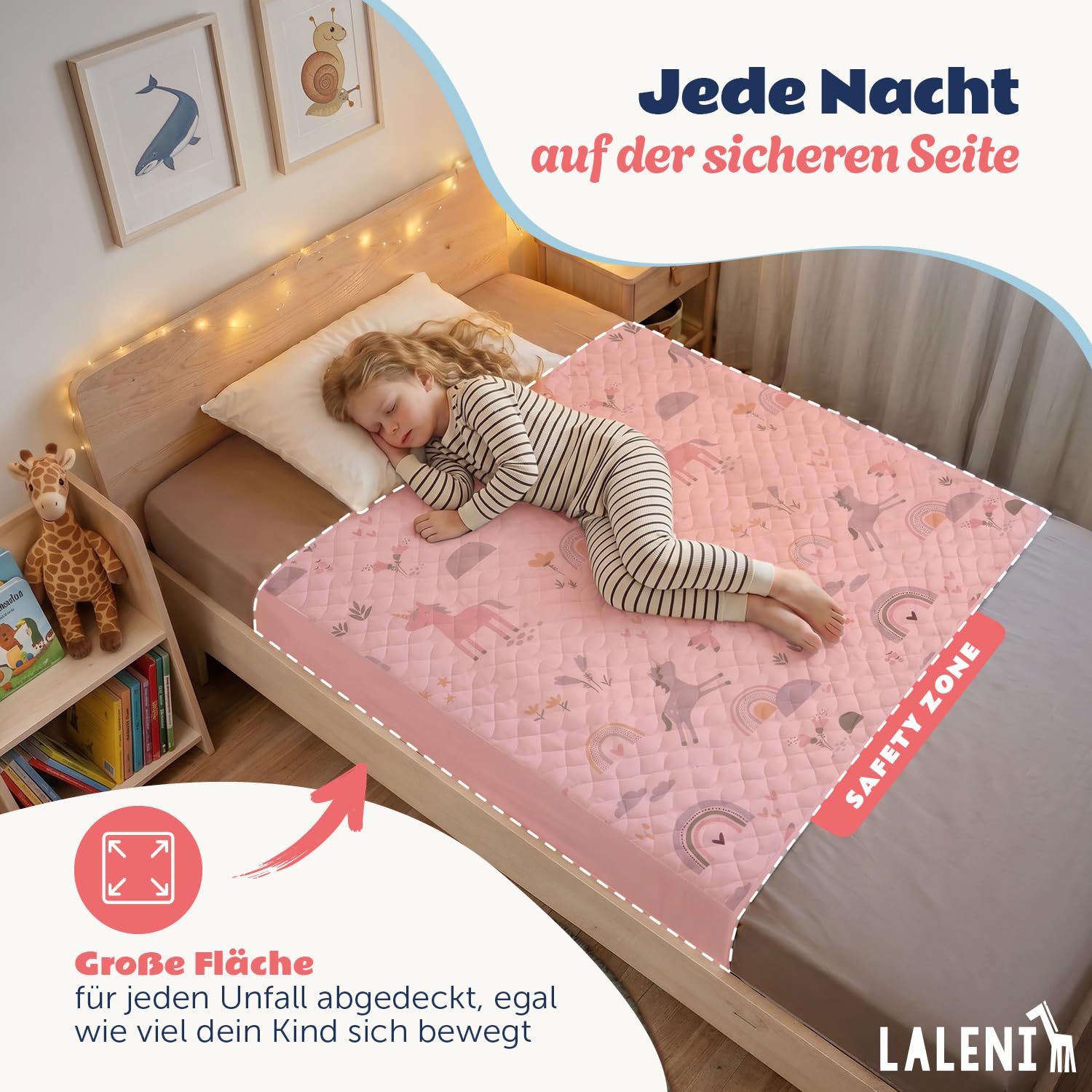 Laleni Bettunterlage wasserdicht Kinder 90x140 cm 2er Set - Oeko-TEX zert. & knisterfreie Matratzenauflage + seitliche Einstecklaschen - Kinder- und Jugendbett 140 cm Breite - Bettauflage Regenbogen