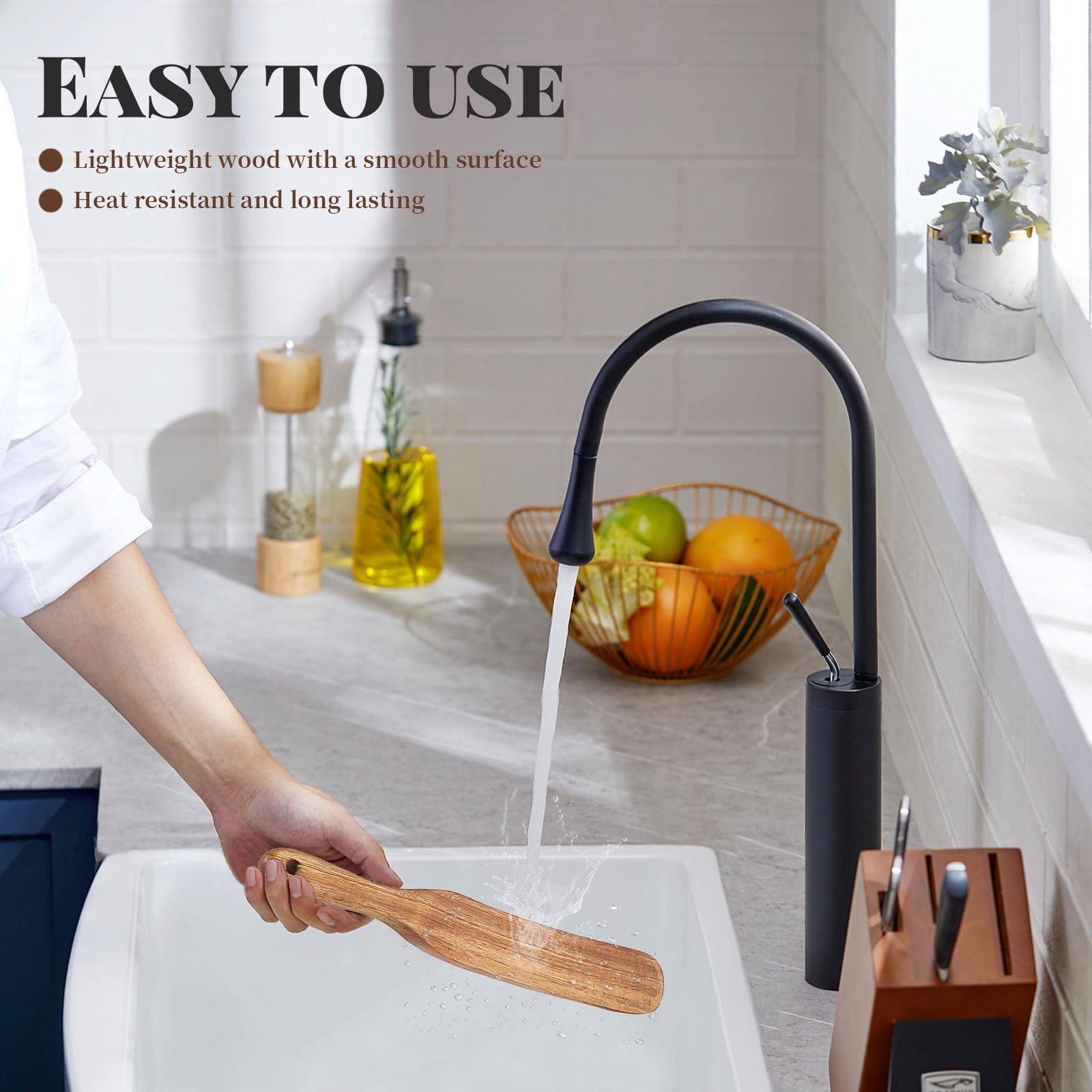 Betinyar 2pcs Wood Sourdough Spatula, Wooden Spurtle Spatula Dough Stir with Hanging Holes - Image 4