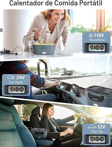 Miniatura 6 de Lonchera térmica, caja de almuerzo eléctrica de 80 W con dos recipientes y tapas intercambiables de acero inoxidable de 1.5 L, calentador de