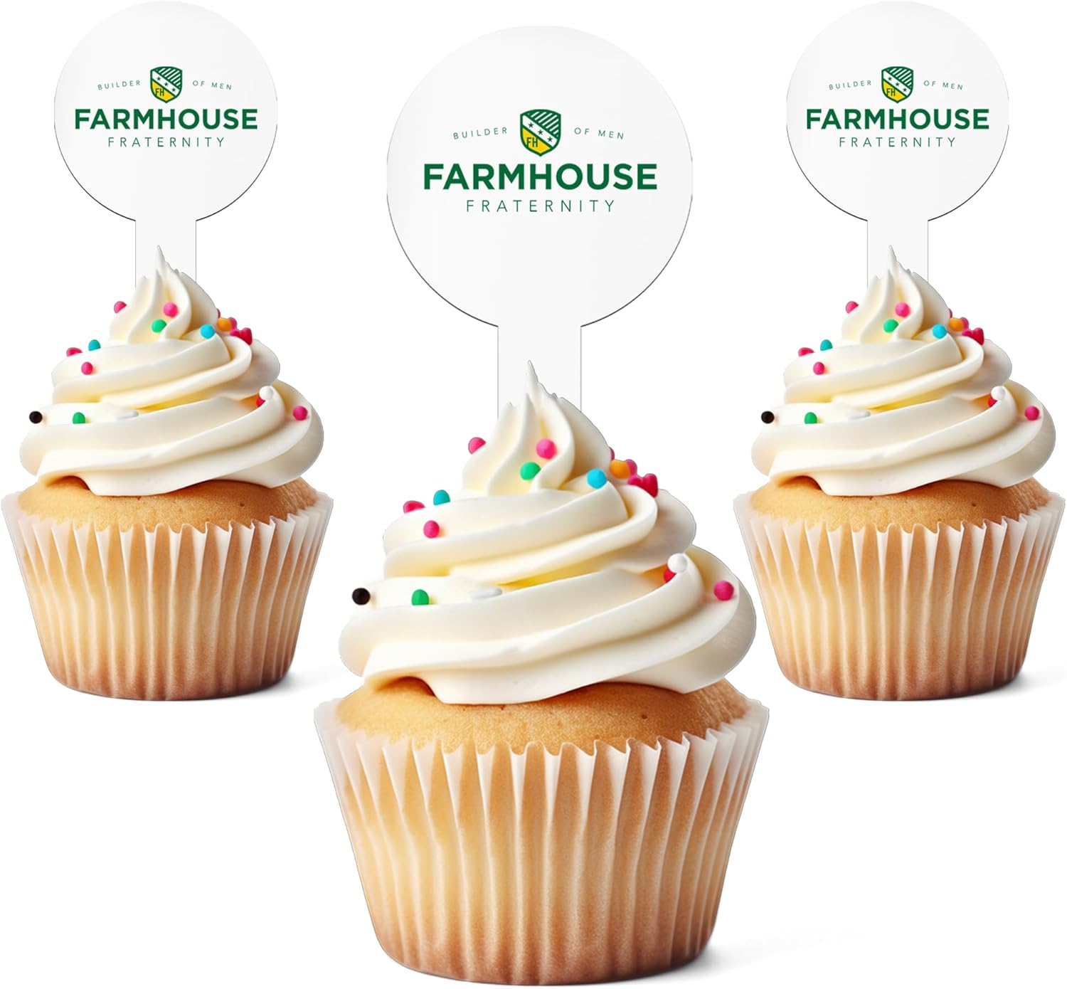 Farmhouse Fraternity Cupcake Toppers, Officially Licensed Fraternity Dessert Picks, Solid Plastic, American-Made (Circle, 25)