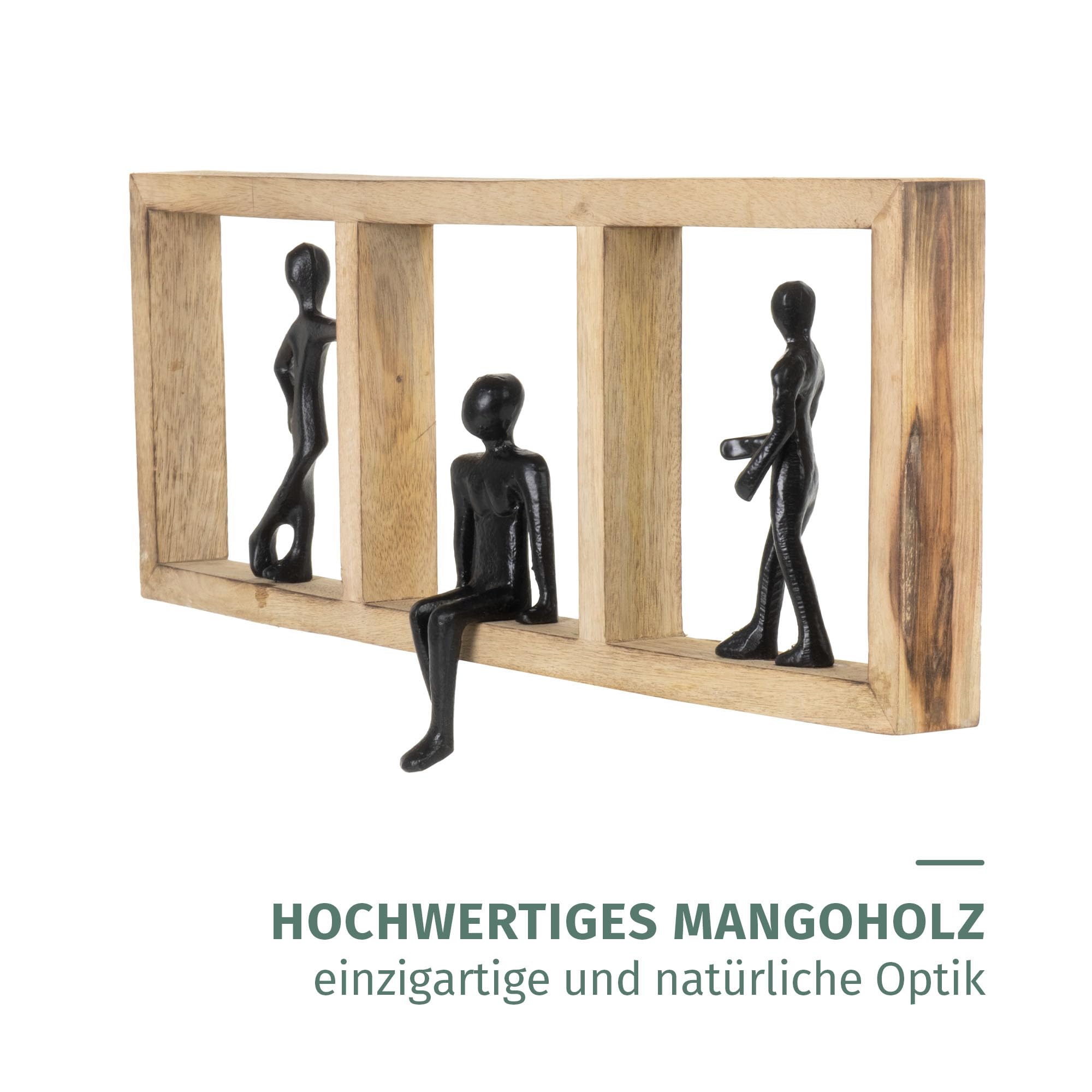 Figurka dekoracyjna Moments czarna 52,5 cm z drewna mango i aluminium nowoczesna figurka ścienna z trzema figurkami w ramce, symbol spotkania, wspólnoty, spójności, rękodzieło, obiekt artystyczny