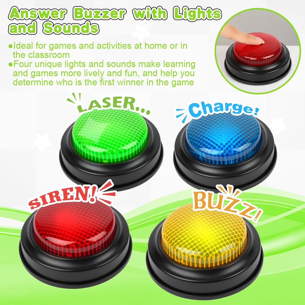Botones de Respuesta, Accesorio para Quizz Timbre Luminoso y sonoro, Color Surtido, 4 Unidades, Juegos Educativos Regalos
