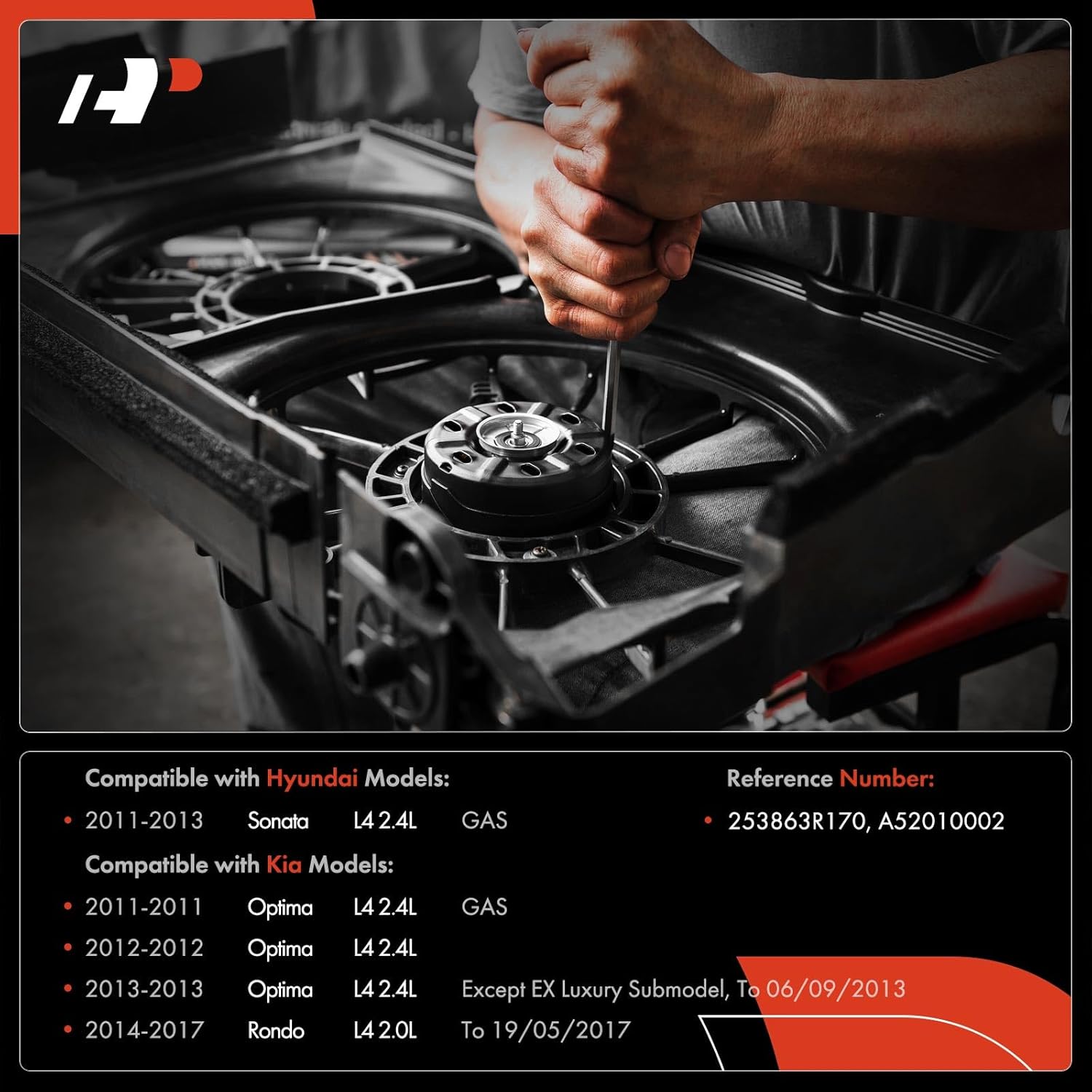 A-Premium Radiator Fan Motor Compatible with Hyundai Sonata 2011-2013 2.4L & Kia Optima 2011-2013 2.4L, Rondo 2014-2017 2.0L