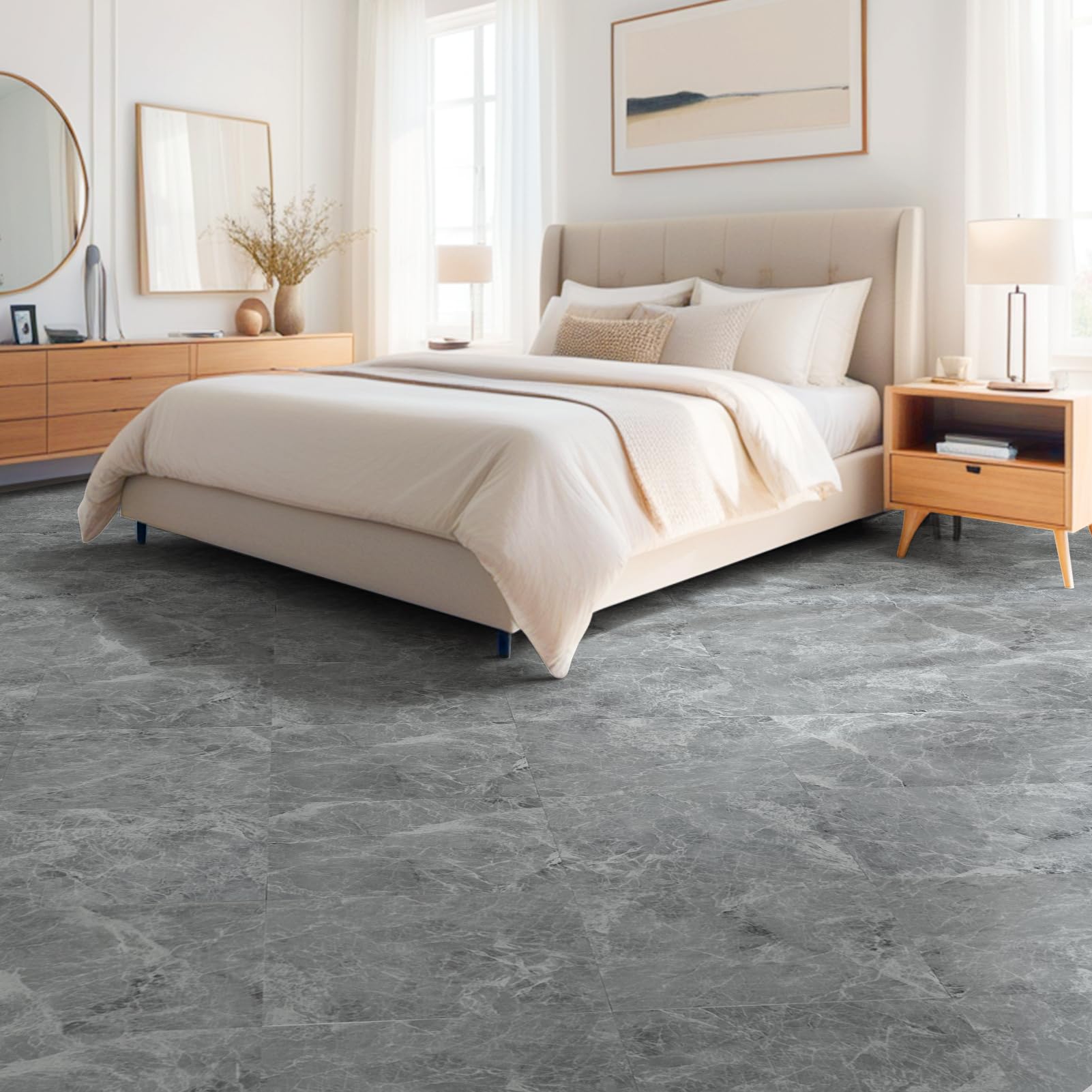 Art3dwallpanels Peel and Stick Floor Tiles 30-Pack 12 x 12 inch, Self Adhesive Waterproof Vinyl Flooring Marble Pattern for Kitchen, Dining Room, Bedrooms, Cover 30 Sq. Ft, Grey Marble
