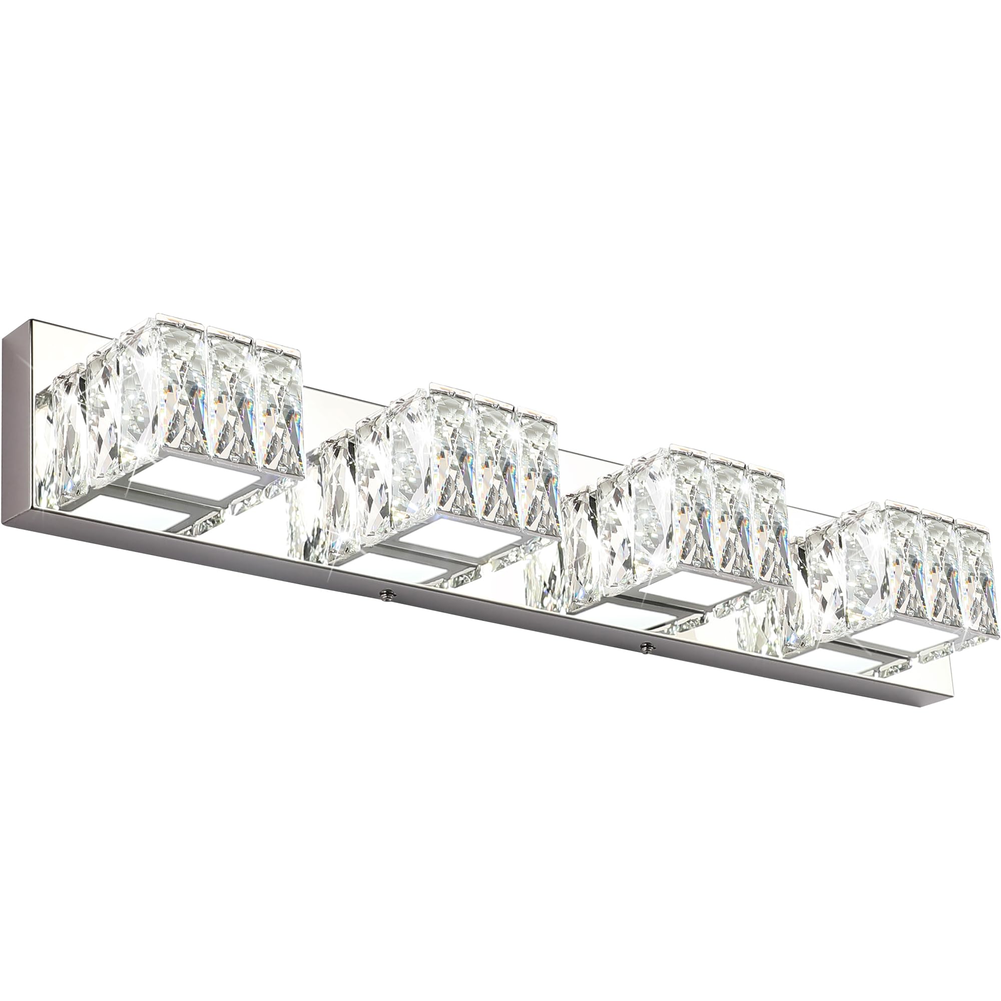 ZUZITO 4 Lights Bathroom Vanity Light - Crystal Modern Vanity Lights for Bathroom - Dimmable 24W LED Chrome Bath Light Fixtures Over Mirror Cool White Light