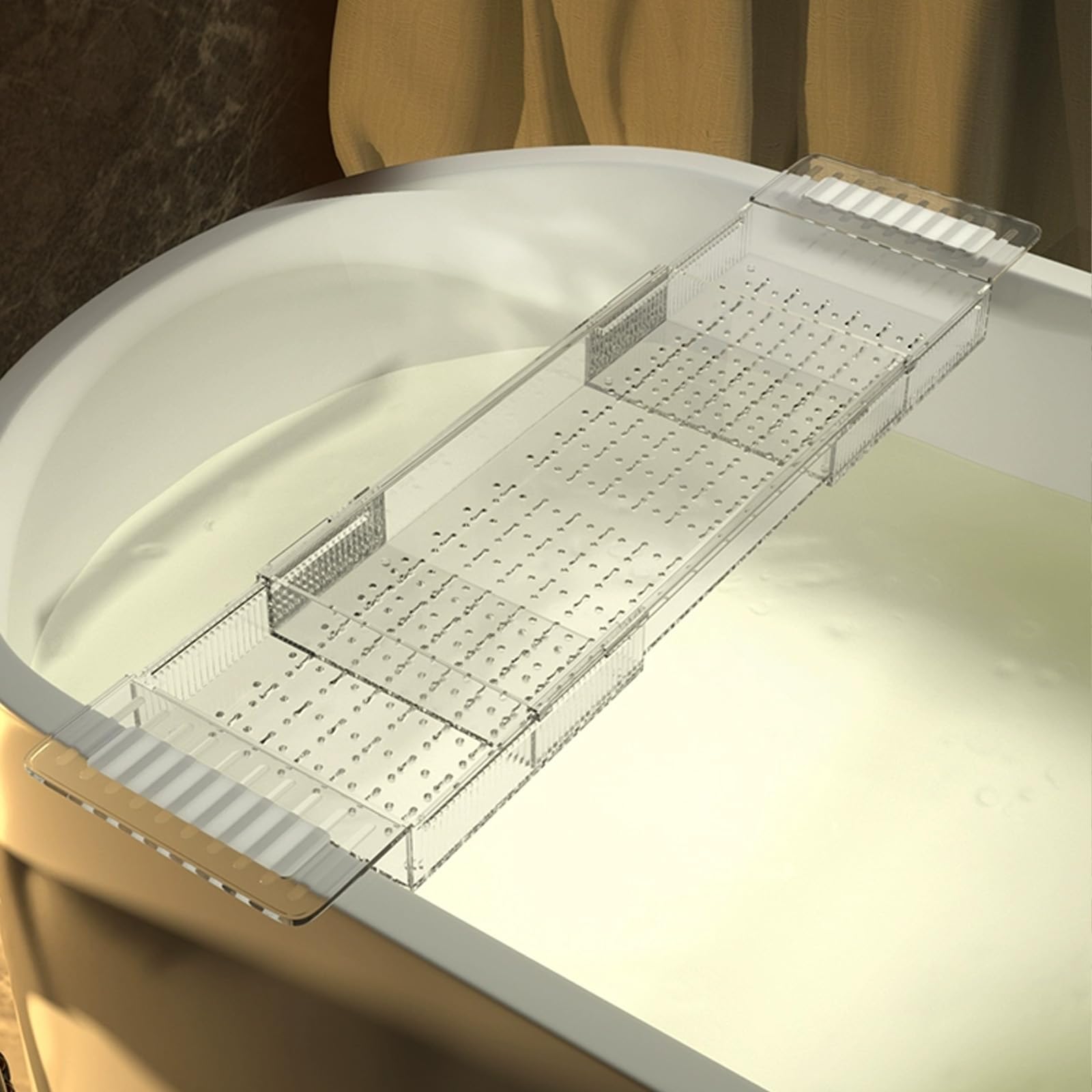 JKJZSALJ Expandable Transparent Bathtub Tray Caddy - Adjustable Bath Tray Table For Relaxing Soaking Fits 22-31.5In Bathtubs Perfect For Reading & Drinks Green-Green-22~31.5In,Clear-22~31.5in