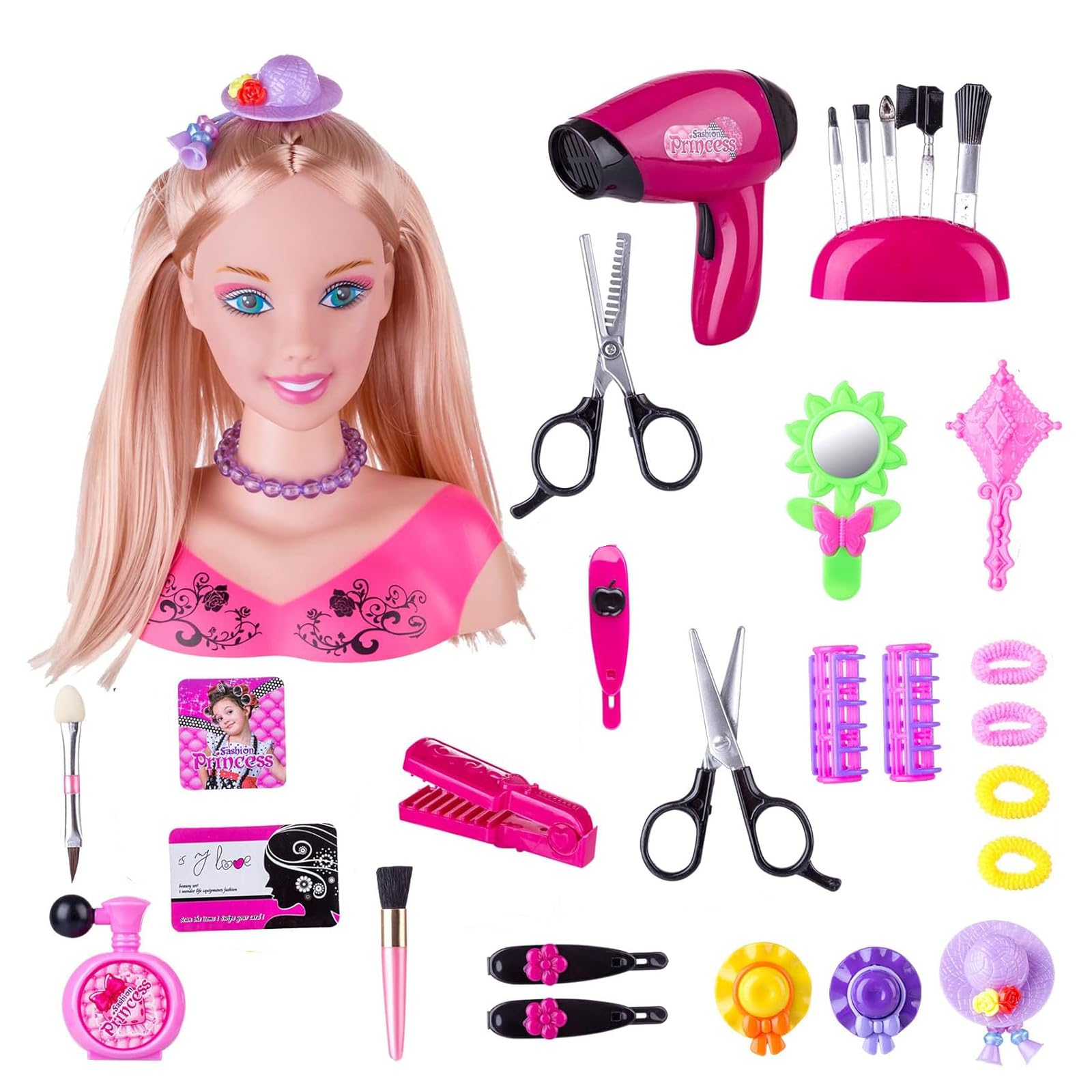 Set De Cabeza De Muñeca Para Peinar Y Maquillar – 24/35 Accesorios – Juguete Infantil
