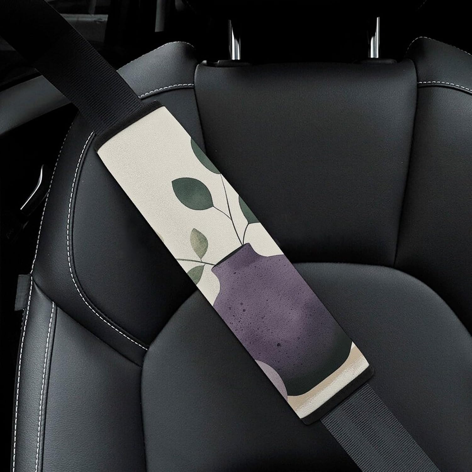 2 PCS Super Soft Car Seat Belt Pad, Cute Dark Purple Vase Printed Waterproof Sweat-Absorbing Seat Belt Covers Backpack Shoulder Pad for All Car Seats Baby Strollers