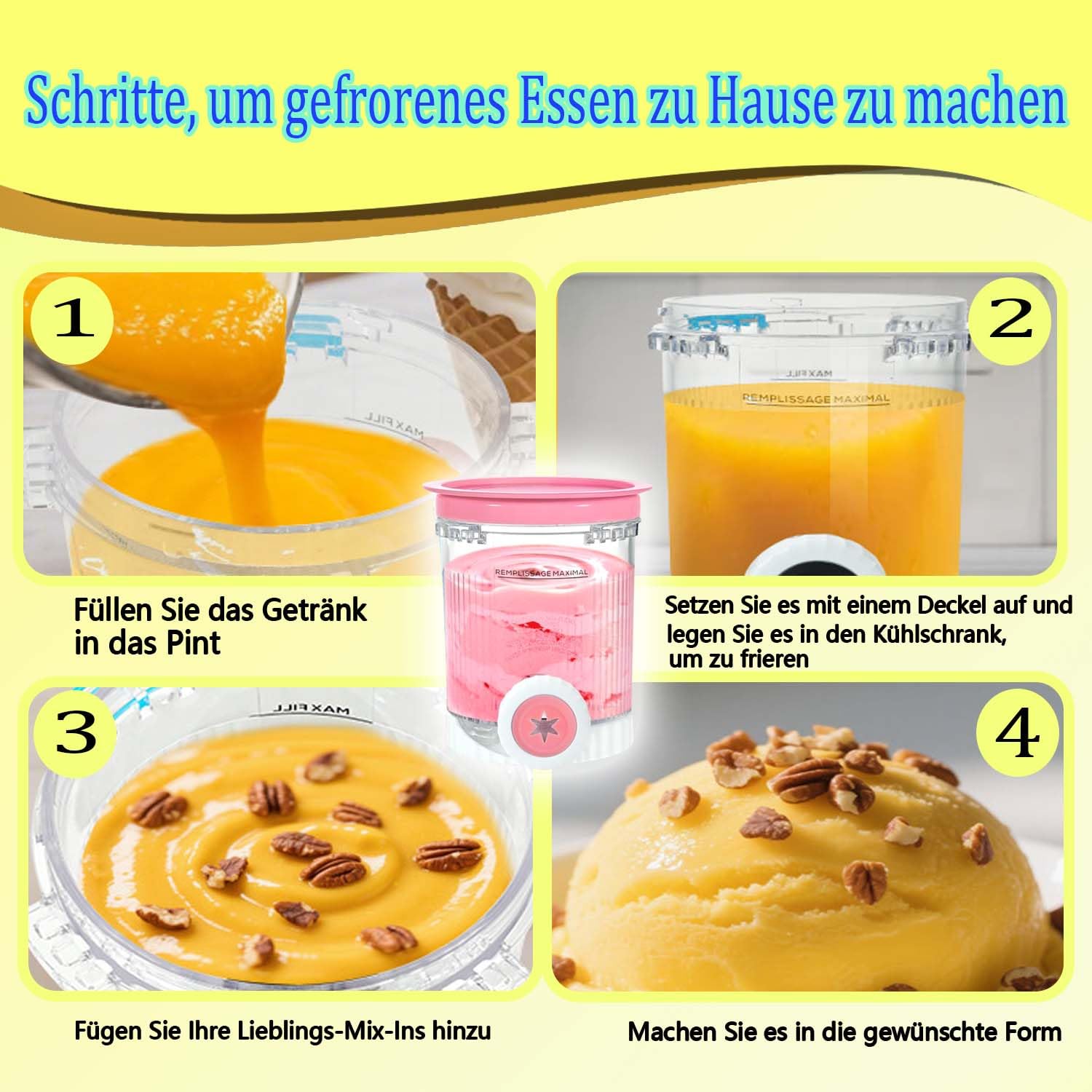 Pour 4 pièces Ninja Swirl Creami conteneur 480 ml récipient à crème glacée pour sorbetières Ninja Creami séries NC701 et NC700 - Sans BPA lavable au lave-vaisselle(pack de 4 avec cuillères colorées)