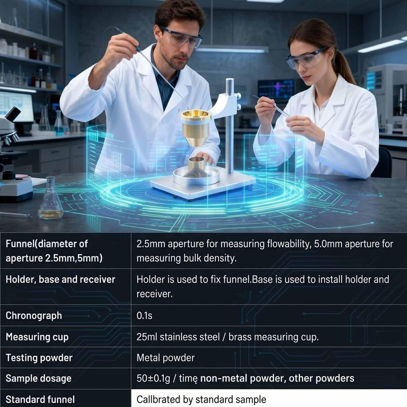 Tester przepływności proszku, precyzyjny miernik gęstości zbiorczej z lejem 2.5mm i 5mm oraz poziomem spirytusu dla dokładnego przepływu i testowania gęstości