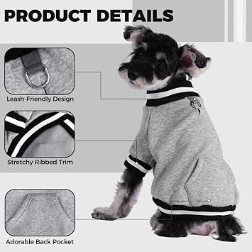 BINGPET Small Dog Sweater Pullover Fleece Vest with Leash Hole & D-Ring,Cotton Dog Hoodie for Small Medium Large Dogs Puppy Boys Girls,Thick Soft Fleece Winter Dog Clothes Cold Weather Sweatshirt Coat
