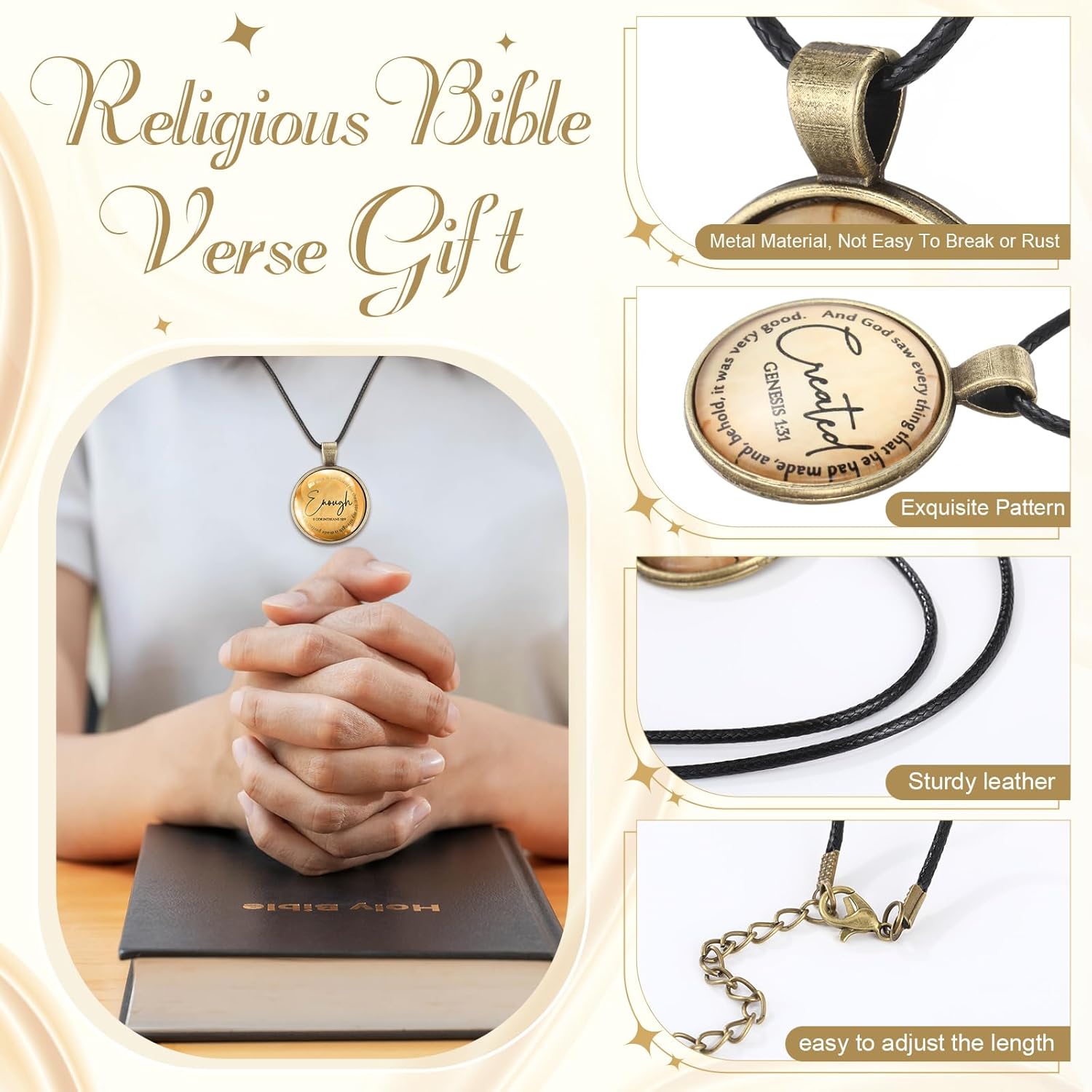 Tondiamo 12 Pcs Christian Necklaces for Women – Inspirational Scripture Pendant Set with Words of Faith, Love & Encouragement – Religious Gifts for Friends, Sisters or Self-Care - Image 3