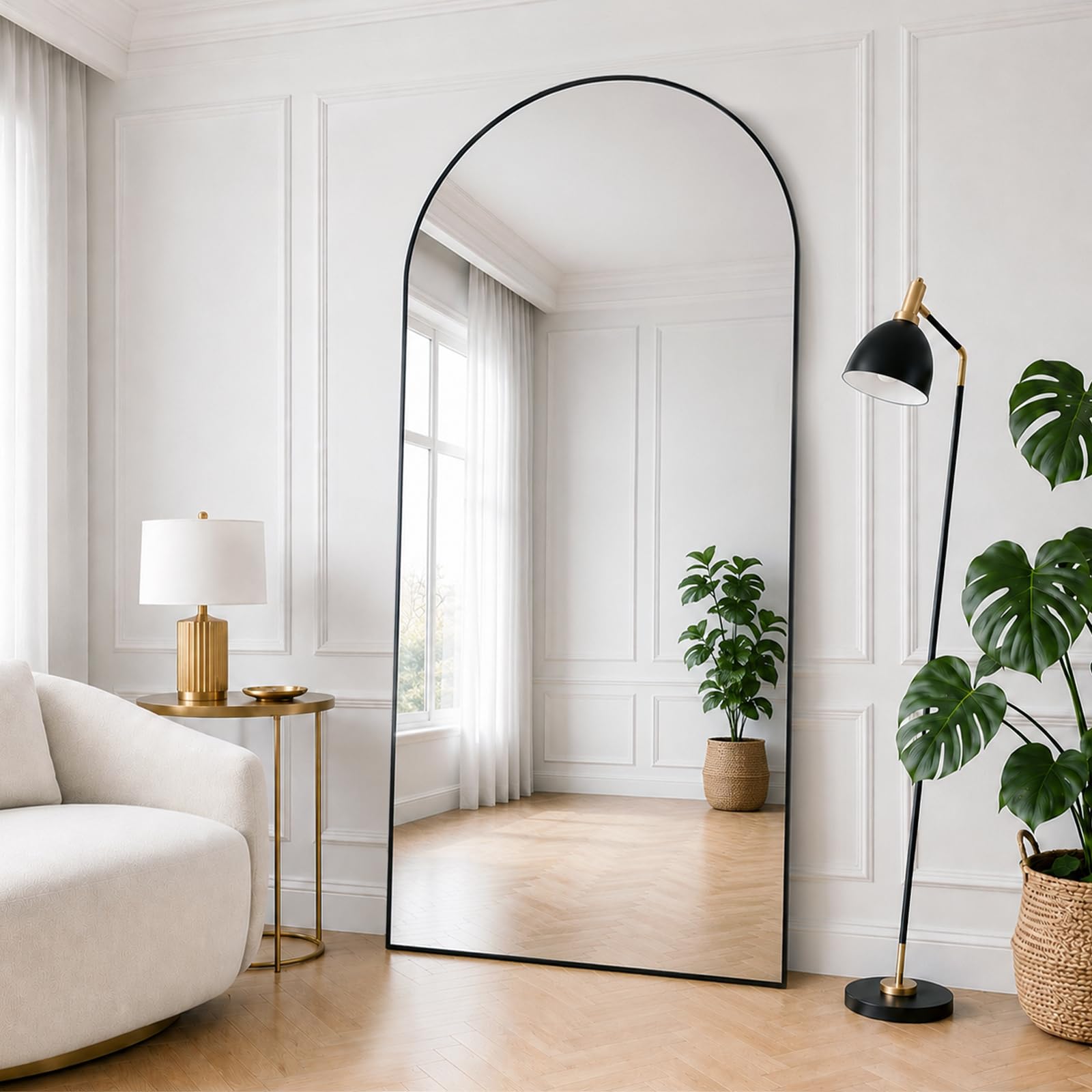 Espejo de Pie Cuerpo Entero 171x76cm Espejo Cuerpo Entero Negro Marco de Aluminio, Espejo de Cuerpo Entero HD Vidrio Antirrotura, Espejo Pared o Suelo para Dormitorio Vestidor Salón
