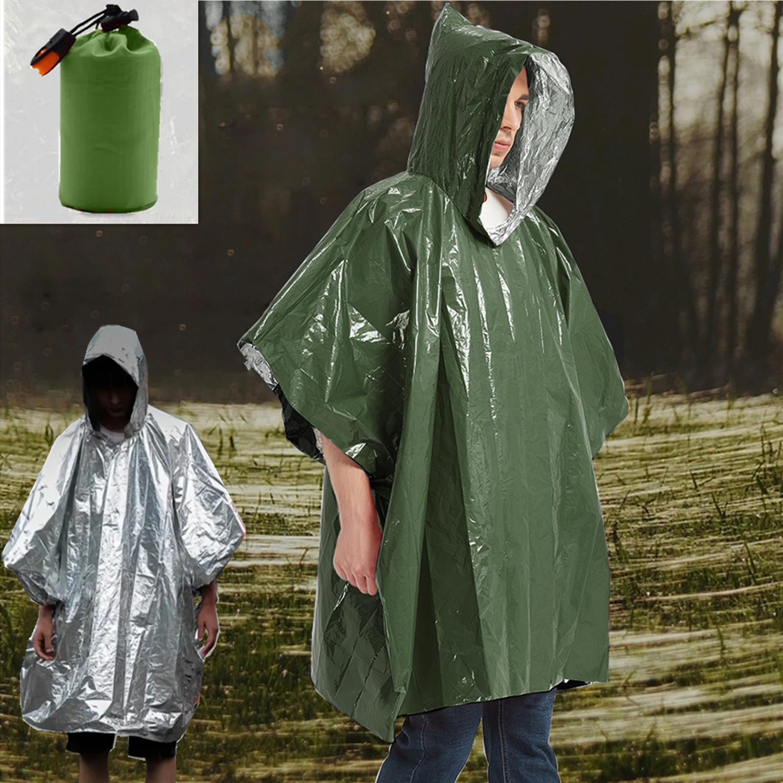 JUBSOSCAMP 1 PCS Rain Ponchos For Adults, 48.8 x 39in Polyester Film Poncho Ponchos Adult for emergency preparedness,camping,hiking,outdoor activities