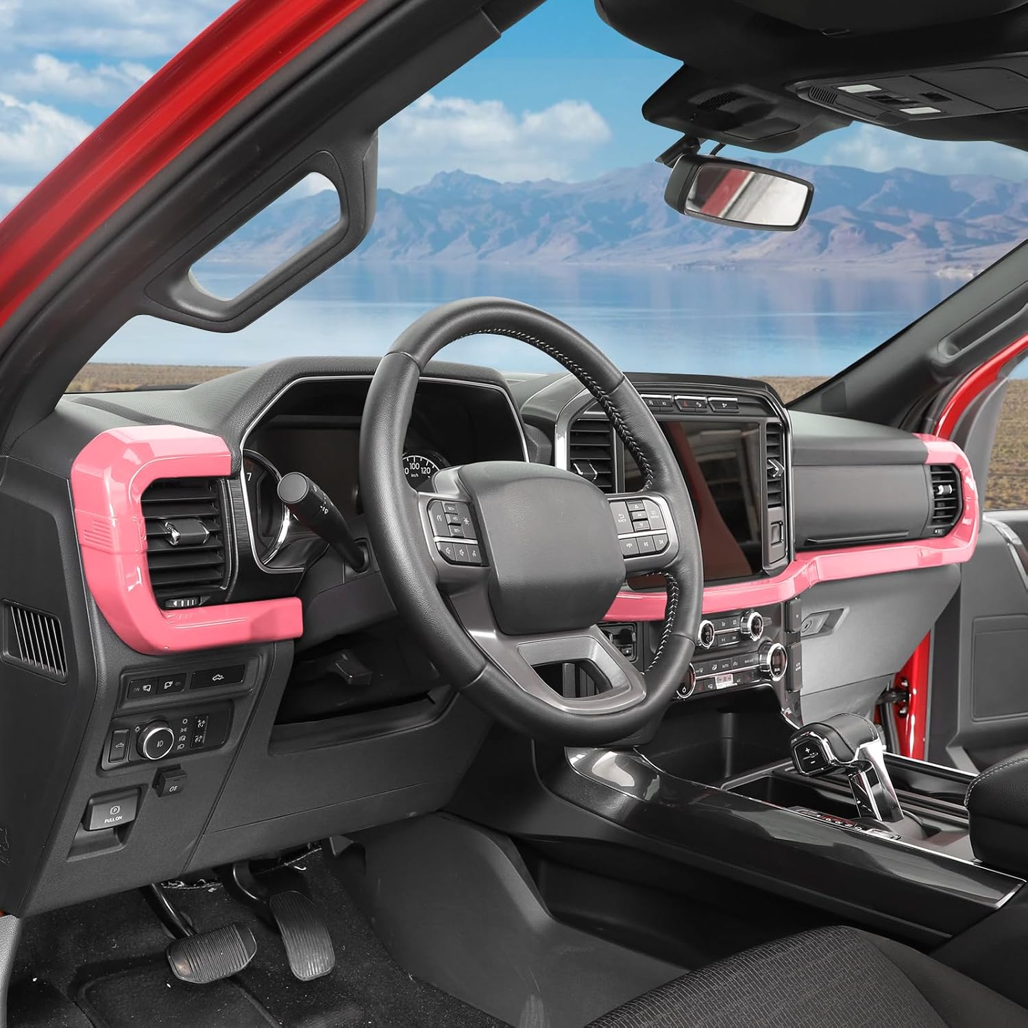 RT-TCZ Center Console Dashboard Strip Cover Trim Decoration Interior Accessories for Ford F150 2021-2025 (Pink)