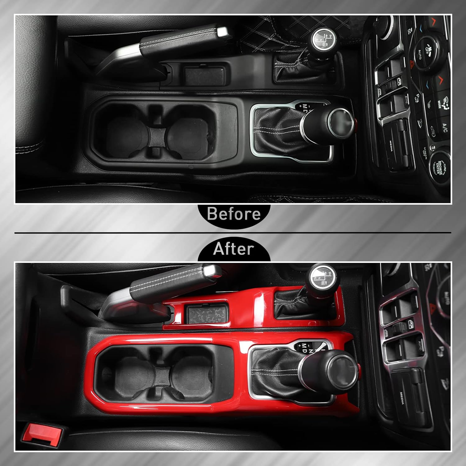 JeCar Red Center Console Gear Shift Cup Holder Panel Cover Fit for 2018-2025 Jeep Wrangler JL JLU Gladiator JT Interior Trim Accessories