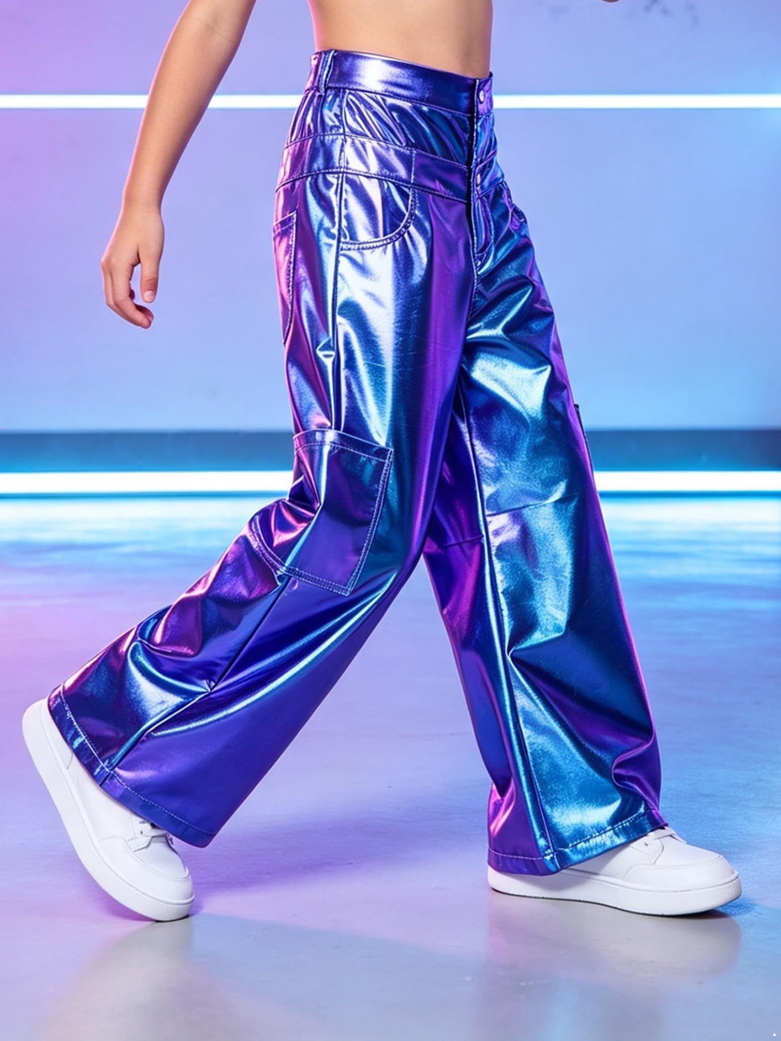 inlzdz Bambini Pantaloni Ballo Jazz Hip Hop Cargo Metallizzati Bambine Ampi