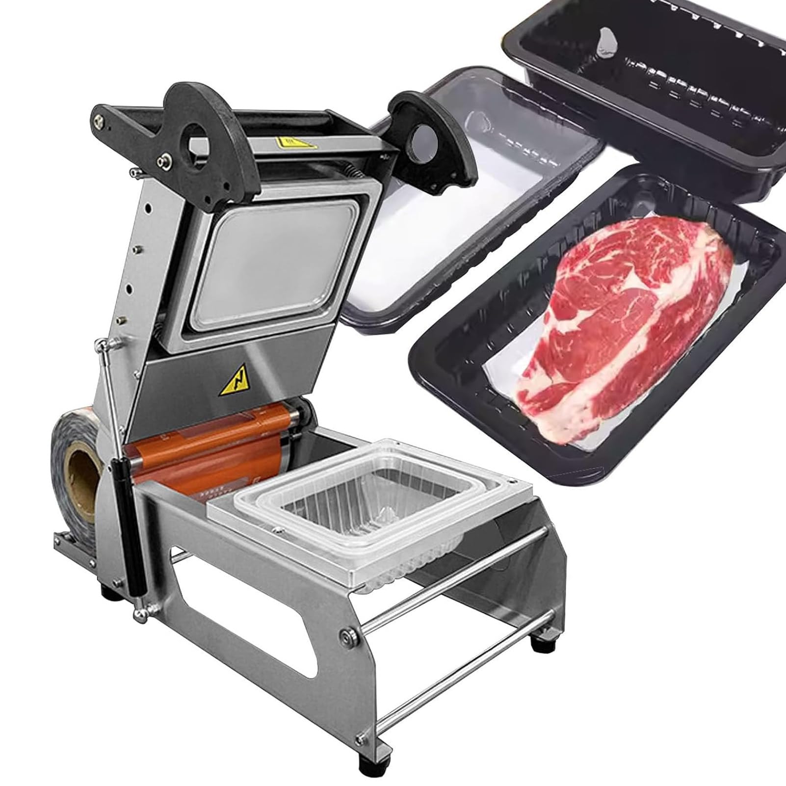 Ofyphth Manual Sandwich Tray Heat Sealer, Semi-Automatic Food Container Heat Sealer, 7~8 Times/Minute, 180mm Film Width, for Restaurants and Takeaways. 22 * 16cm