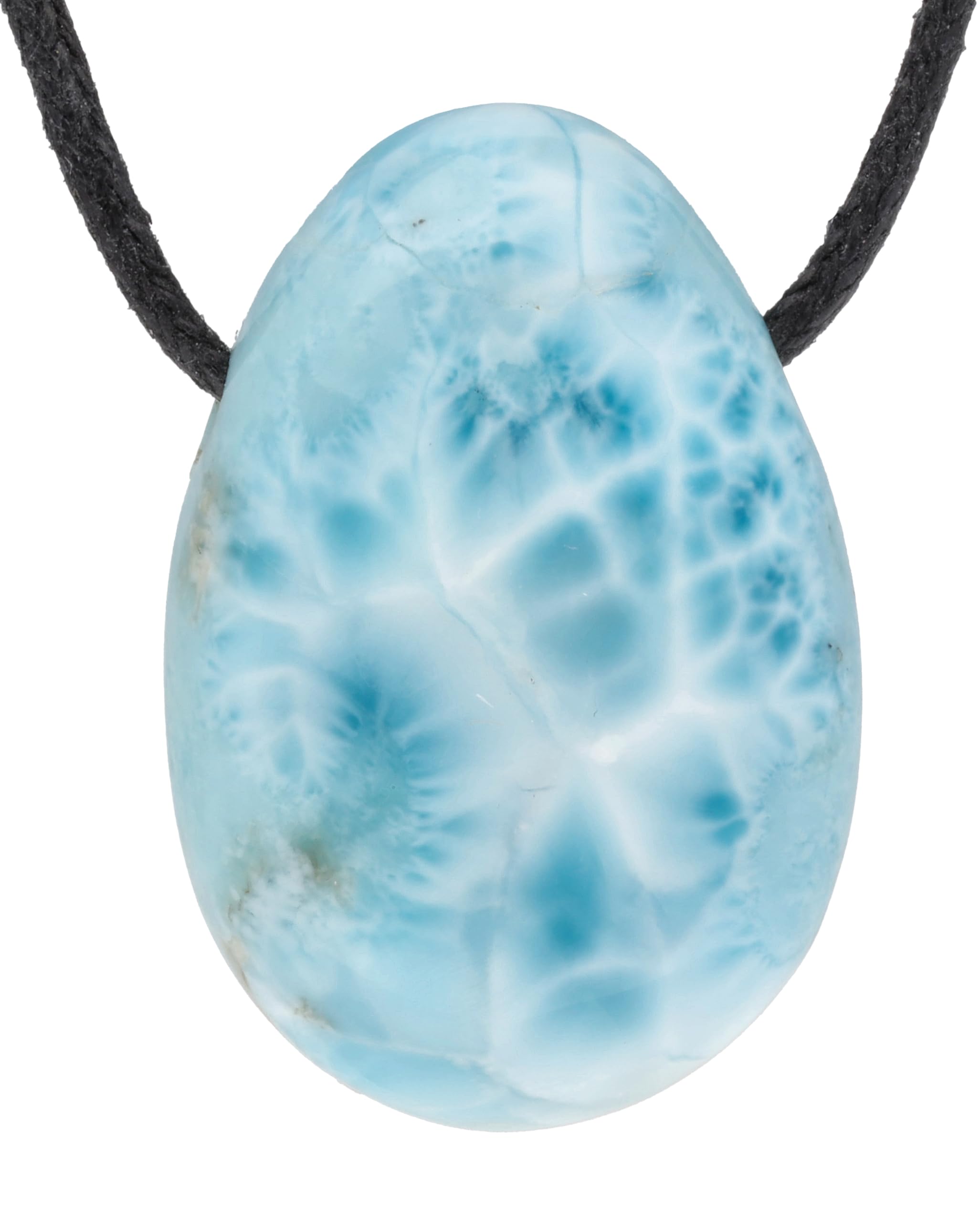 Lebensquelle Plus Larimar - Colgante de piedra rodada perforada con cinta de algodón - Colgante de piedra preciosa de alta calidad, piedra semipreciosa, Larimar, Piedra semipreciosa, Larimar