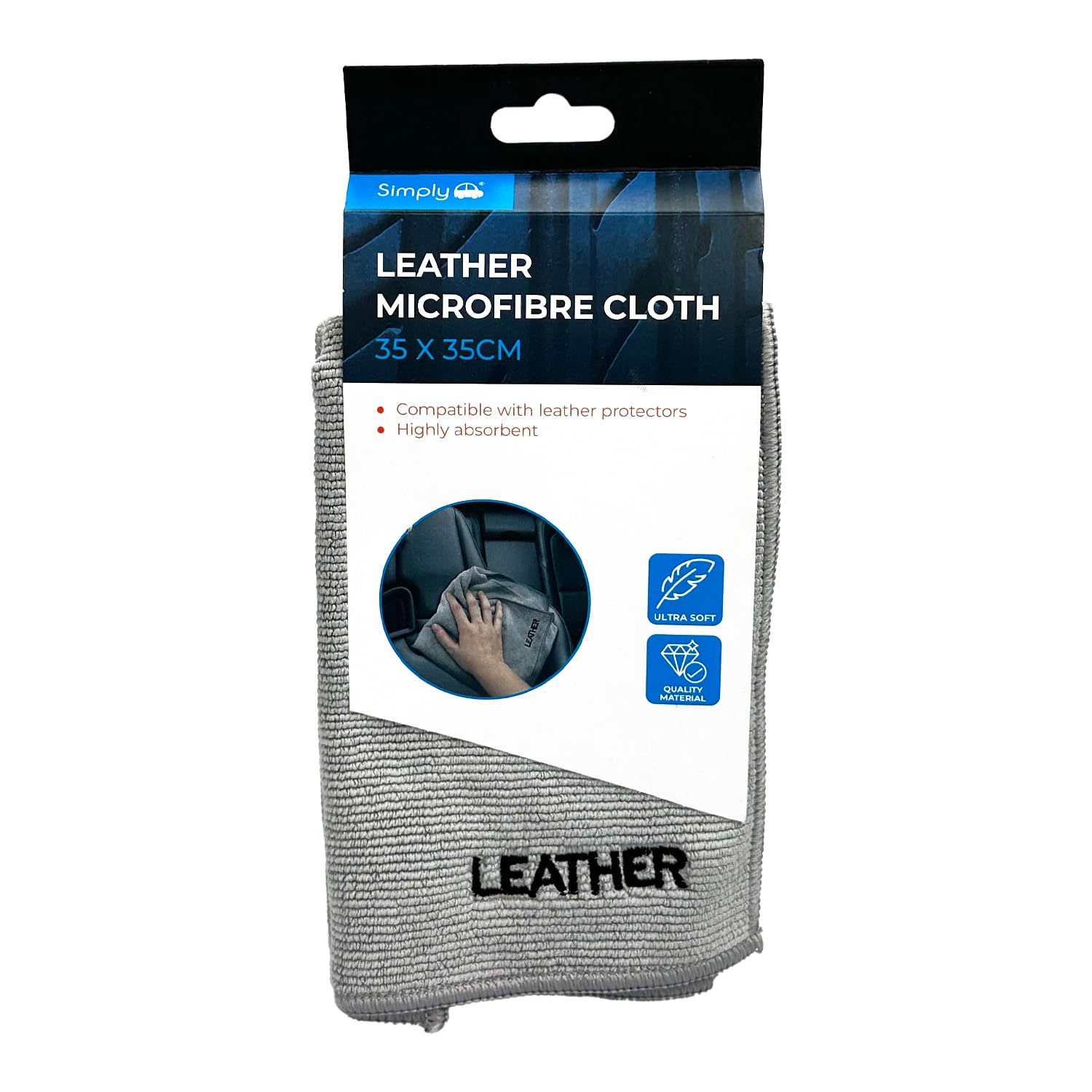 Simply Auto Leather Microfibre Cloth - Grey - Microfibre, Leather Cleaning