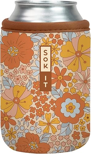 Sok It CanSok - Funda para lata de cerveza y refresco con cubierta aislante de neopreno (Flower Power, funda para lata de 12 onzas)