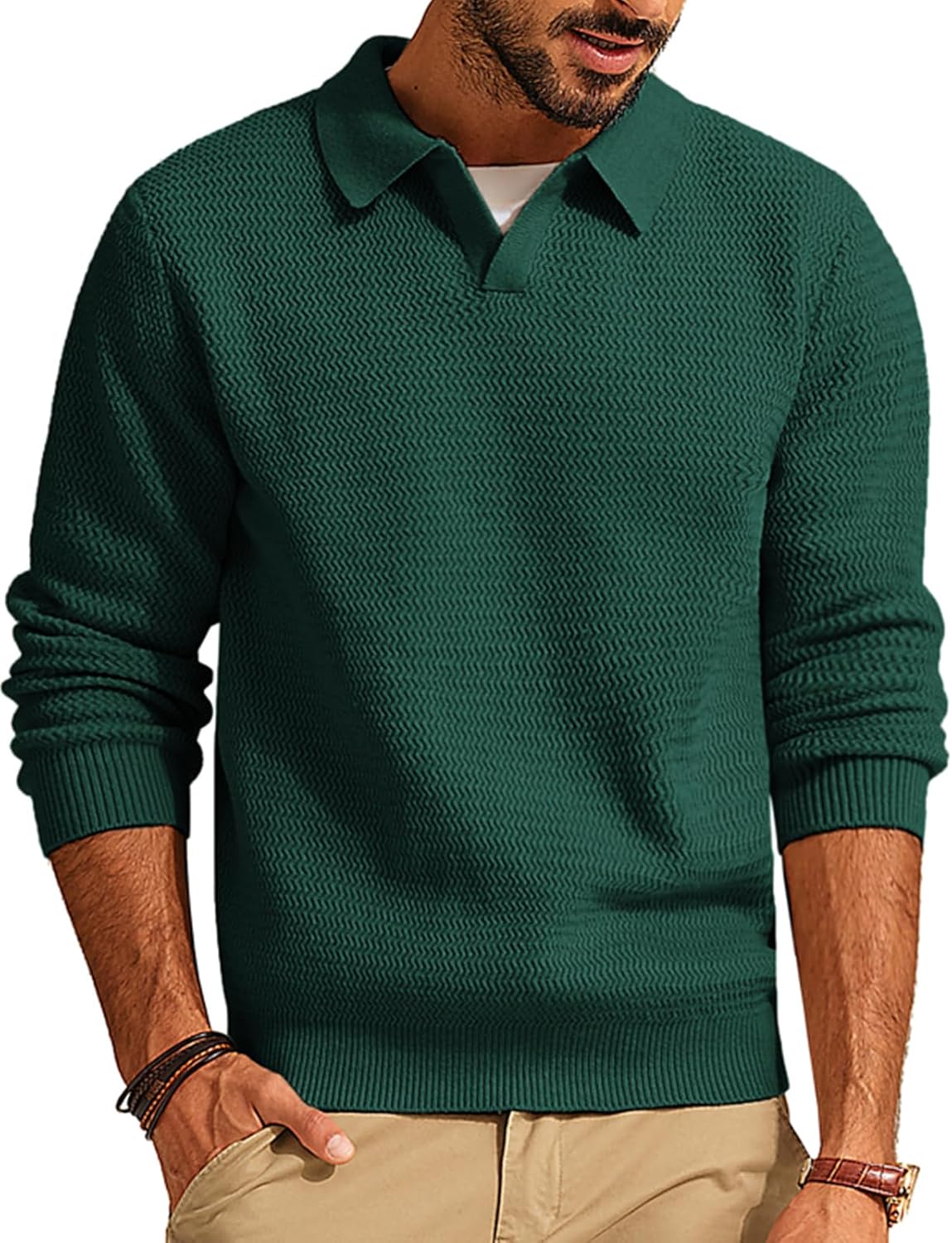 PJ PAUL JONES Mens Sweater V Neck Pullover Sweater Long Sleeve Cable Knit Textured Sweater
