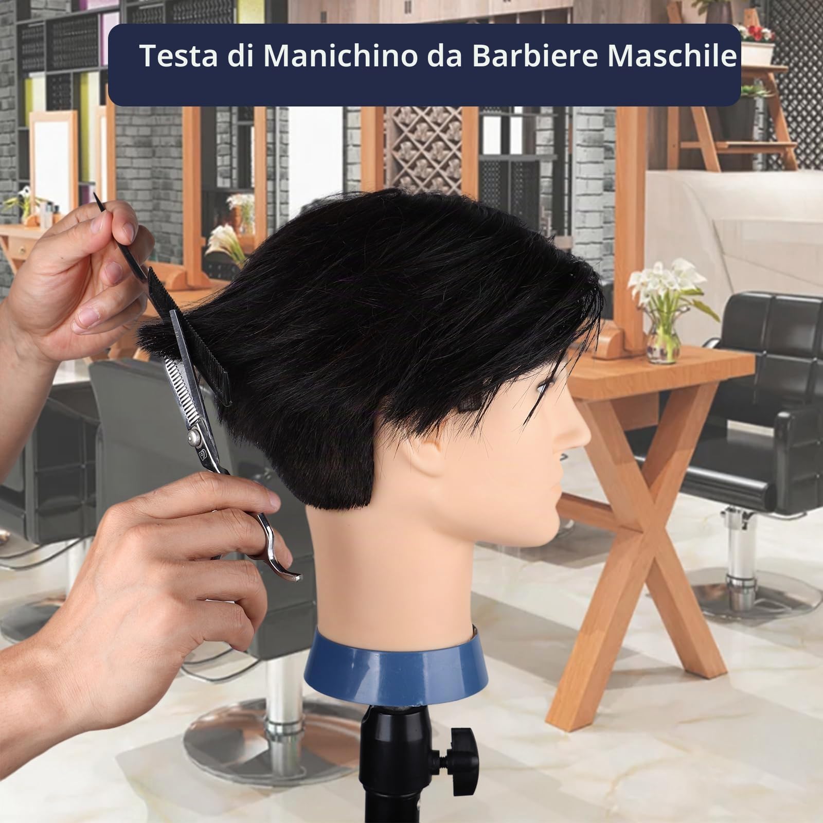 Testa per Parrucchieri Uomo Capelli Veri 100% Manichino 35cm Nero Taglio di Capelli Maschile