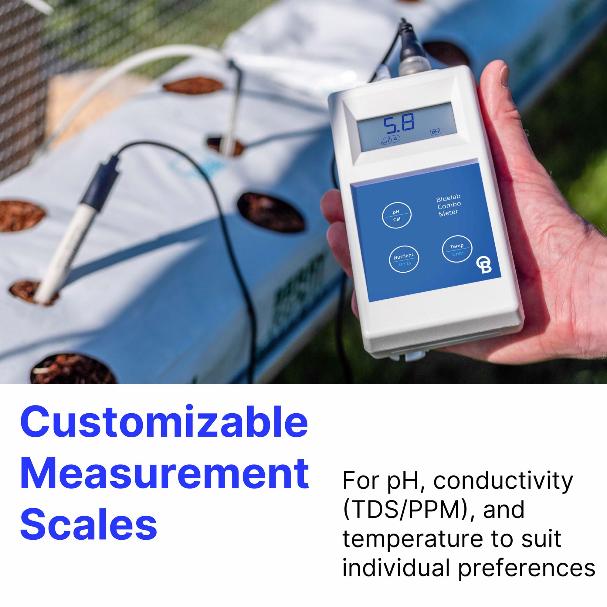 Bluelab METCOMPLUS Combo Meter Plus-Combi mètre pour Le pH, la température et la conductivité-étalonnage Facile, Fonctionne dans la Laine de Roche et Le Sol, Blanc