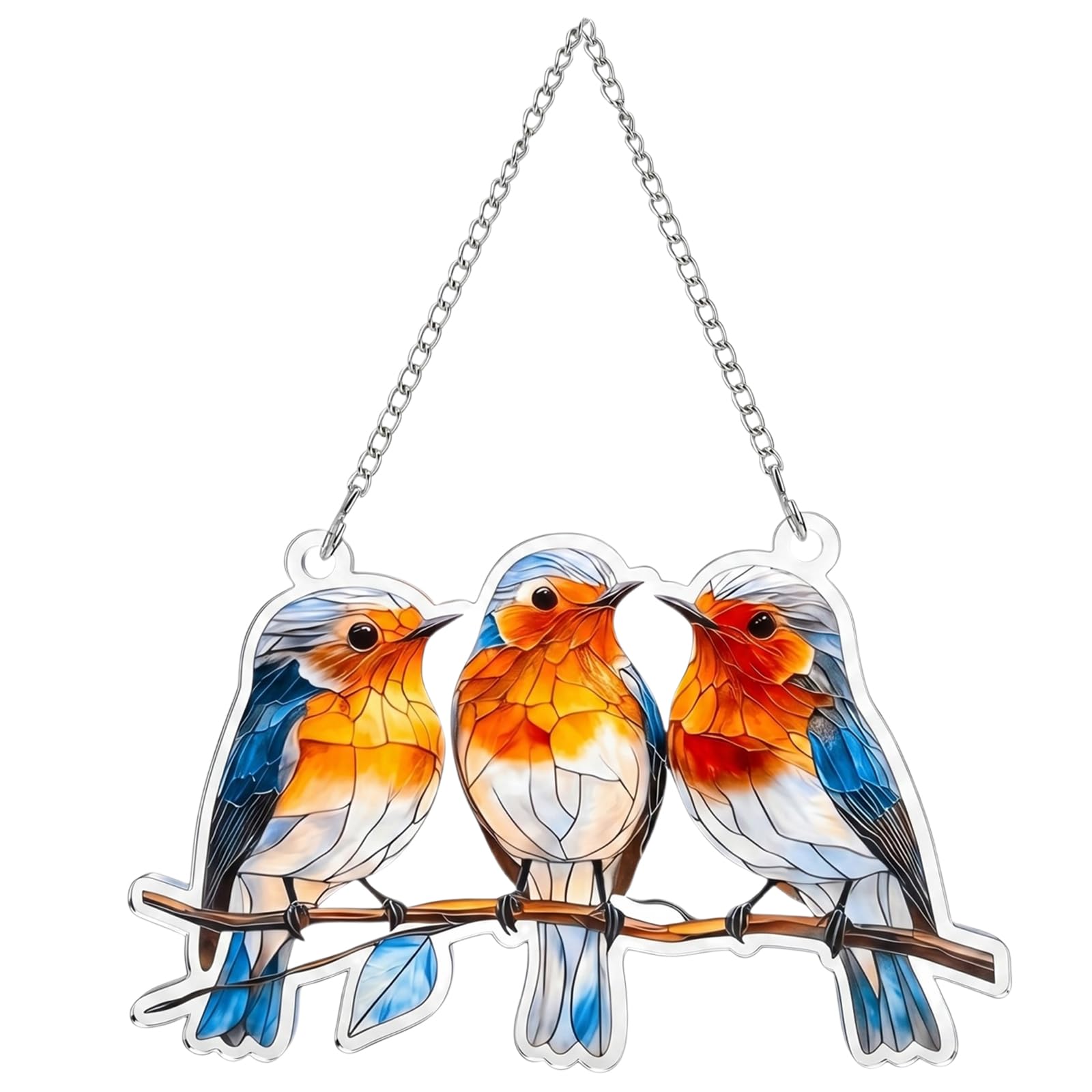 SOLVIO Robin Suncatcher for Windows, Acrylic Stained Glass Effect Bird Sun Catchers, Hanging Garden Ornaments Outdoor, Decorative Robin Gifts for Home and Garden Decor