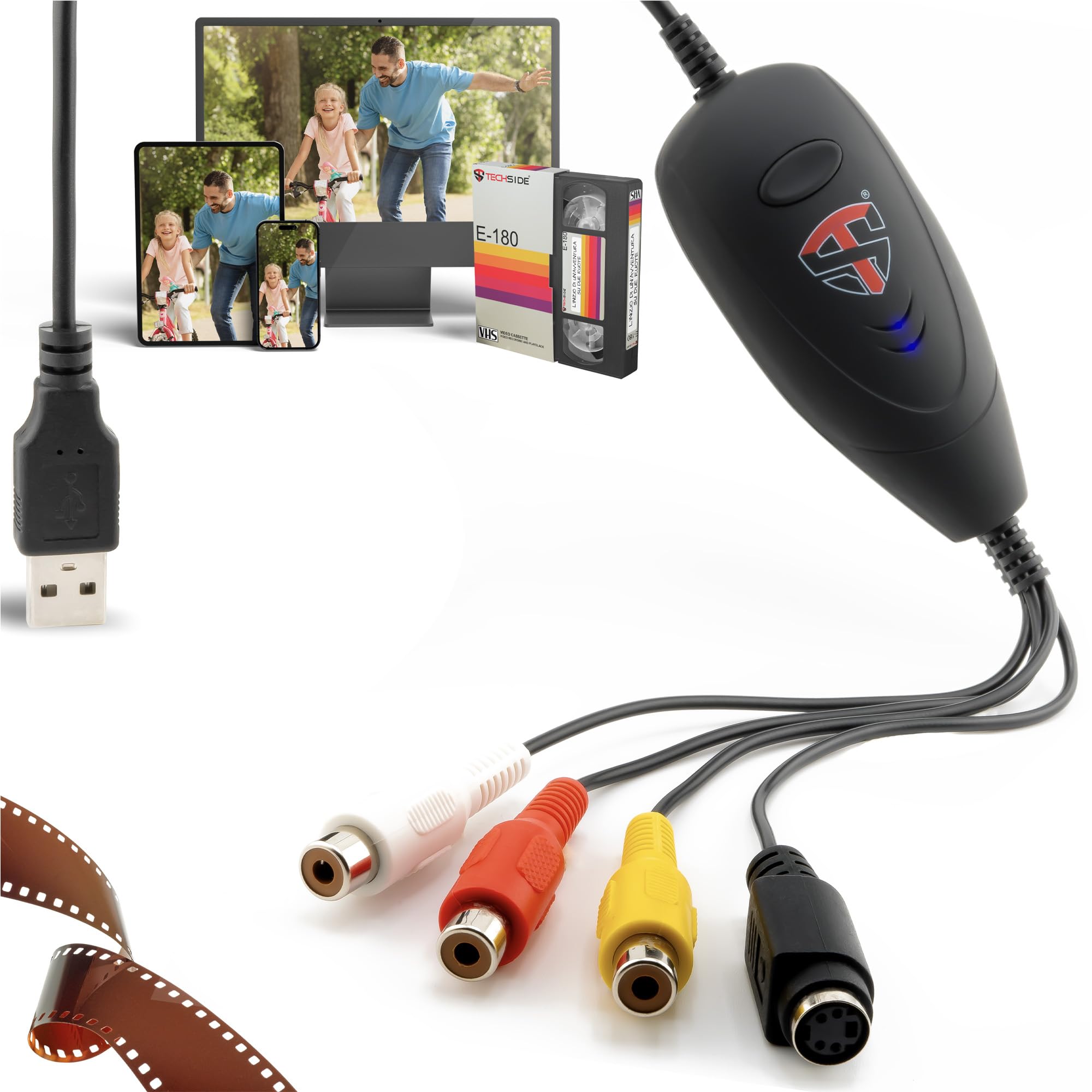 TechSide Video Capture 2026: convertisseur VHS numerique Analogique USB 2.0 | Carte d Acquisition | Capture Video Adaptateur VHS / Hi8 pour Magnétoscope VHS Neuf Windows 11/10