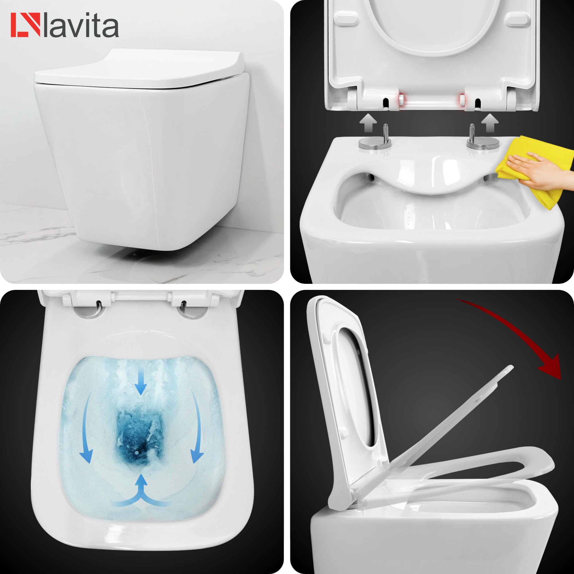 GROHE Solido + pared colgante Lago blanco sin borde + asiento de inodoro con descenso automático, botón cromado, juego completo de cisterna, inodoro completo