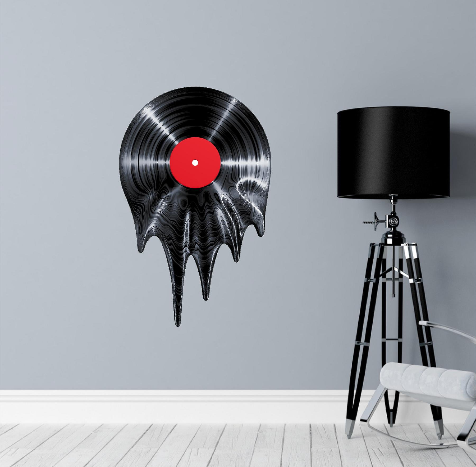 18" Black Melting Record Wall Decal Removable Sticker Wall Art Music Classic Novelty 70s 80s