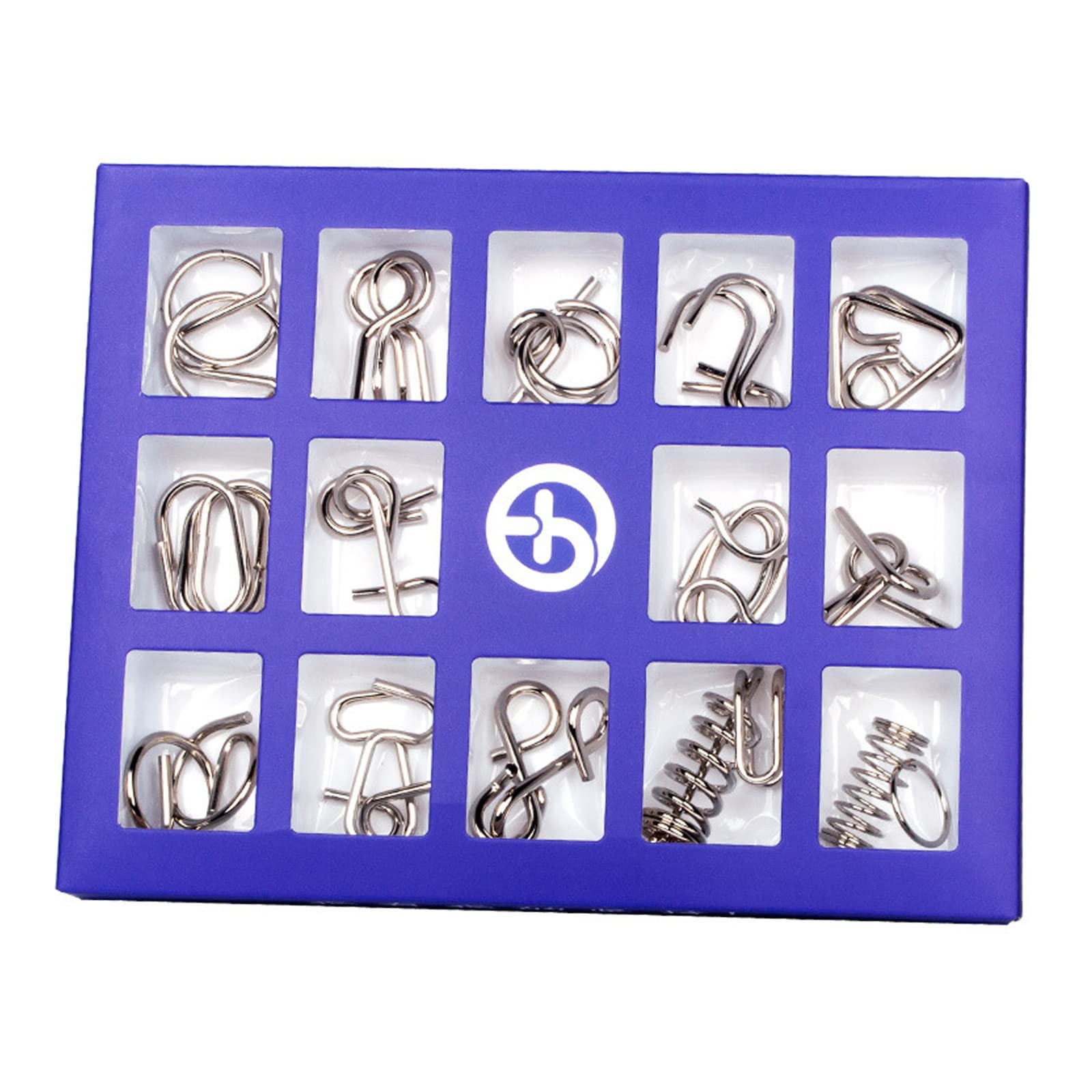 Holzsammlung Set of 15 Brain Teaser Metal Wire Puzzles, Classical Mini Metal Puzzles Set, Mind Game IQ Challenge Puzzle Games IQ Test Toy Knots Lock Puzzle Gift for Adults Teenagers Kids