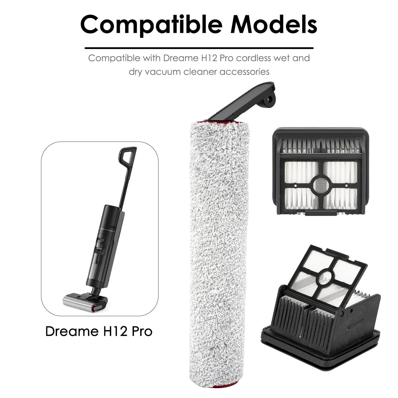 (6 Stück) H12 Pro Ersatz Bürstenrollen und HEPA Filter für Dreame H12 Pro, H12 Dual schnurlosen Nass und Trockensauger, 3 Bürstenrollen, 3 HEPA Filter, Zubehör Set